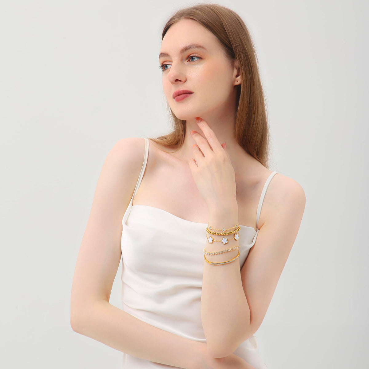 18K Gold Plated Clover Bracelet Set for Women - SLYSZMC Official Imagery - 8