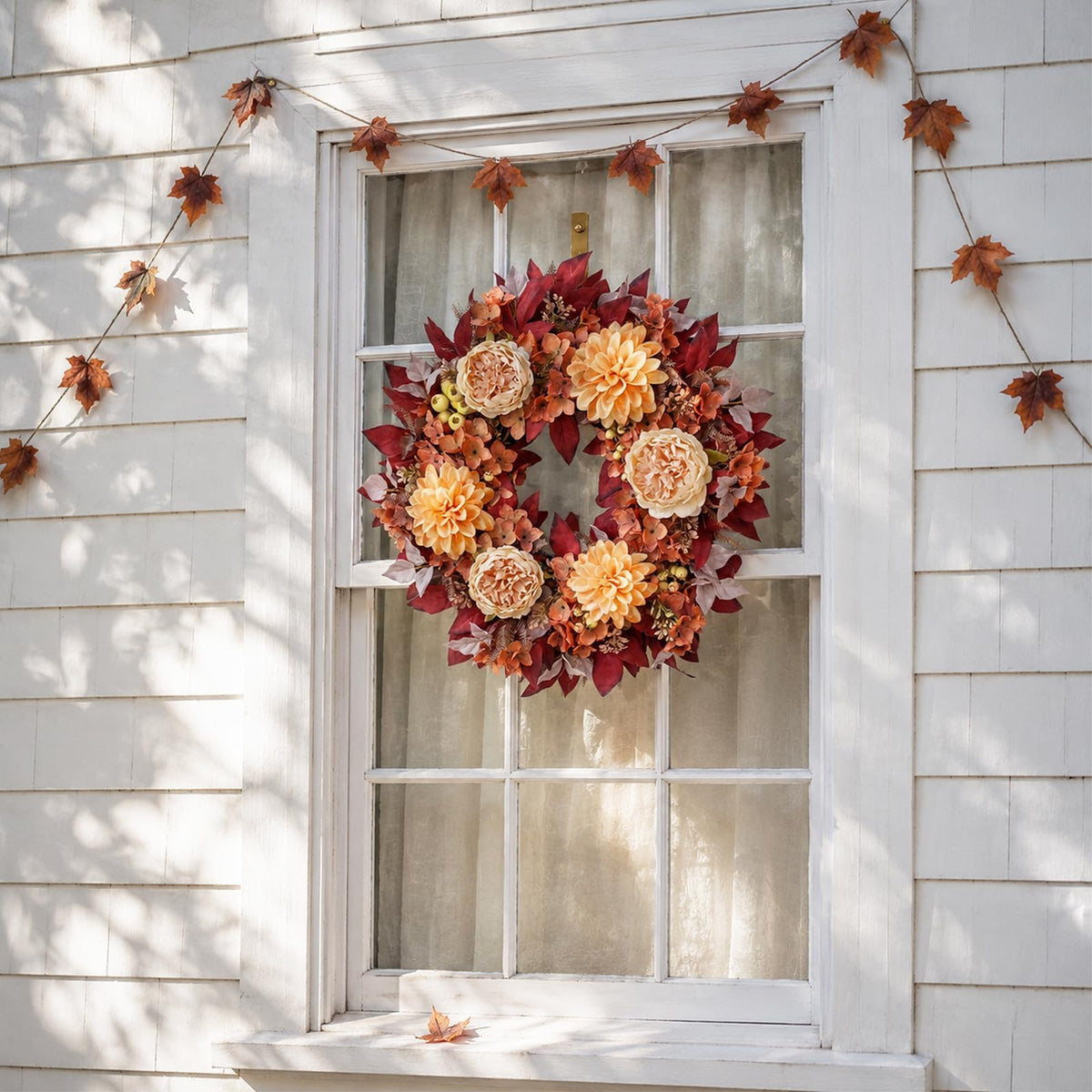 24 Fall Artificial Peony Dahlia Flower Wreath for Front Door - GLIDLION Official Imagery - 5