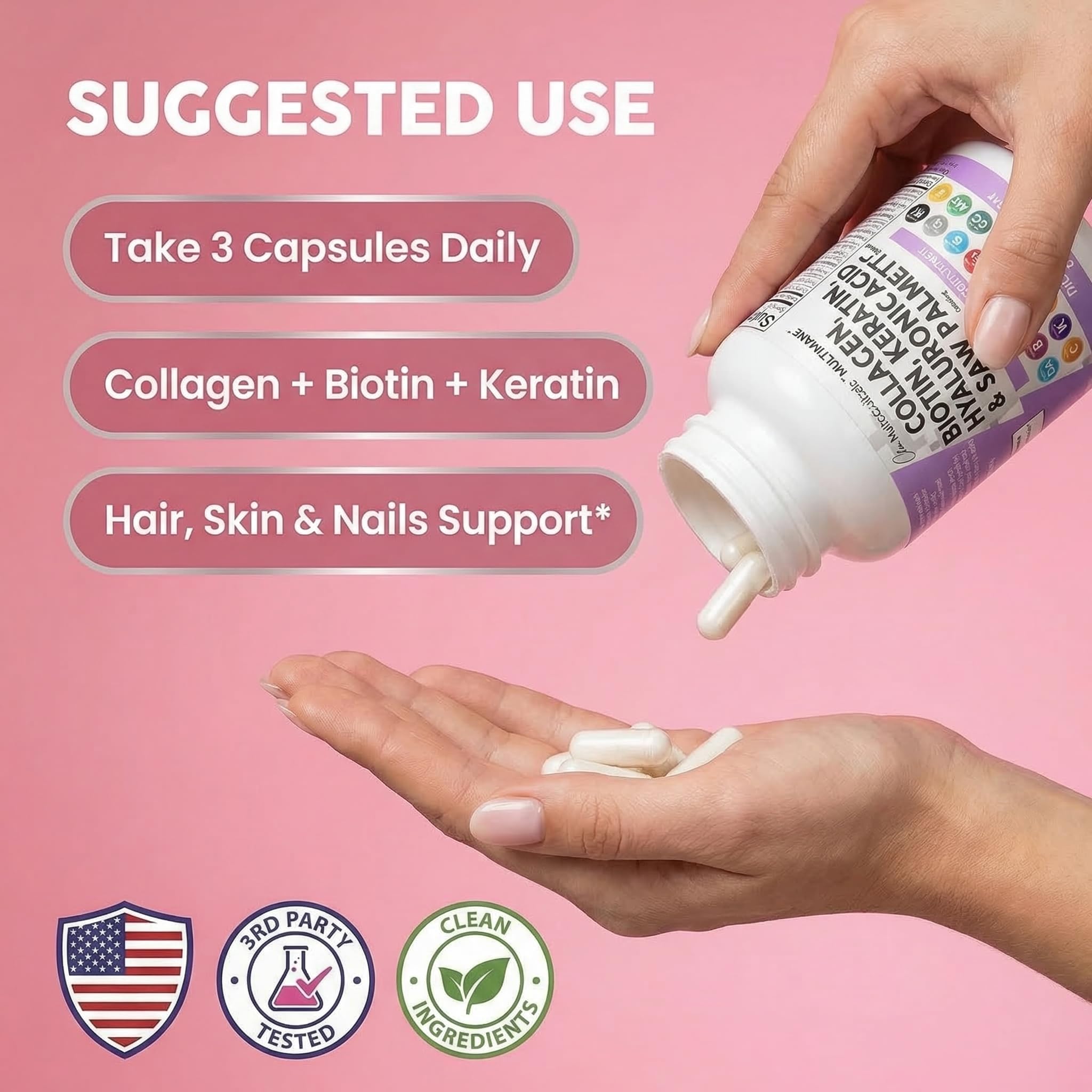 Clean Nutraceuticals Collagen Pills 1000mg Biotin 10000mcg - Clean Nutraceuticals Official Imagery - 7