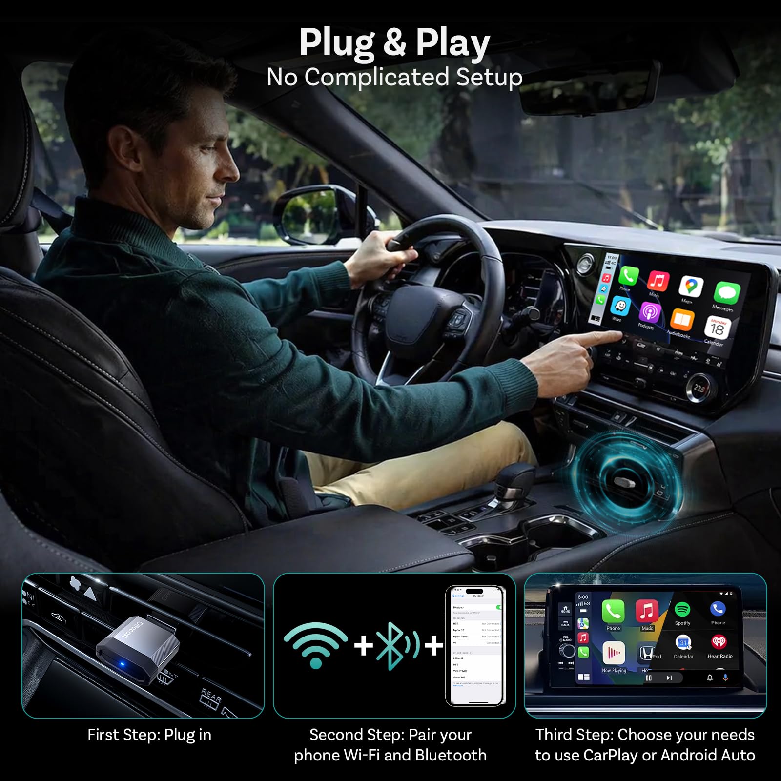 OTTOCAST Mini Nova 2-in-1 Wireless CarPlay & Android Auto Adapter by OTTOCAST - Angle View 3