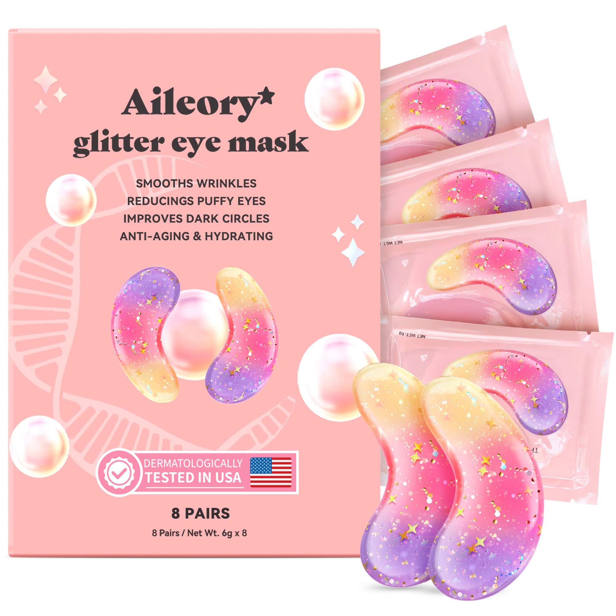 Under Eye Patches (8 Pairs) - Tri-color Glitter Eye Gel Pads for - Product Imagery