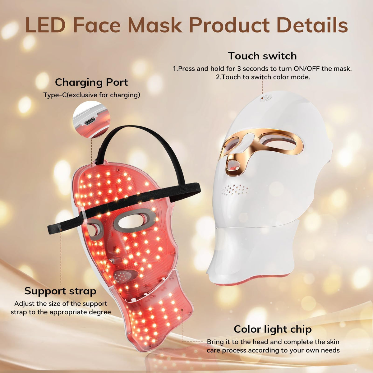 Red Light Therapy Mask USB C Rechargeable LED Face Mask - ONLUKY Official Imagery - 6