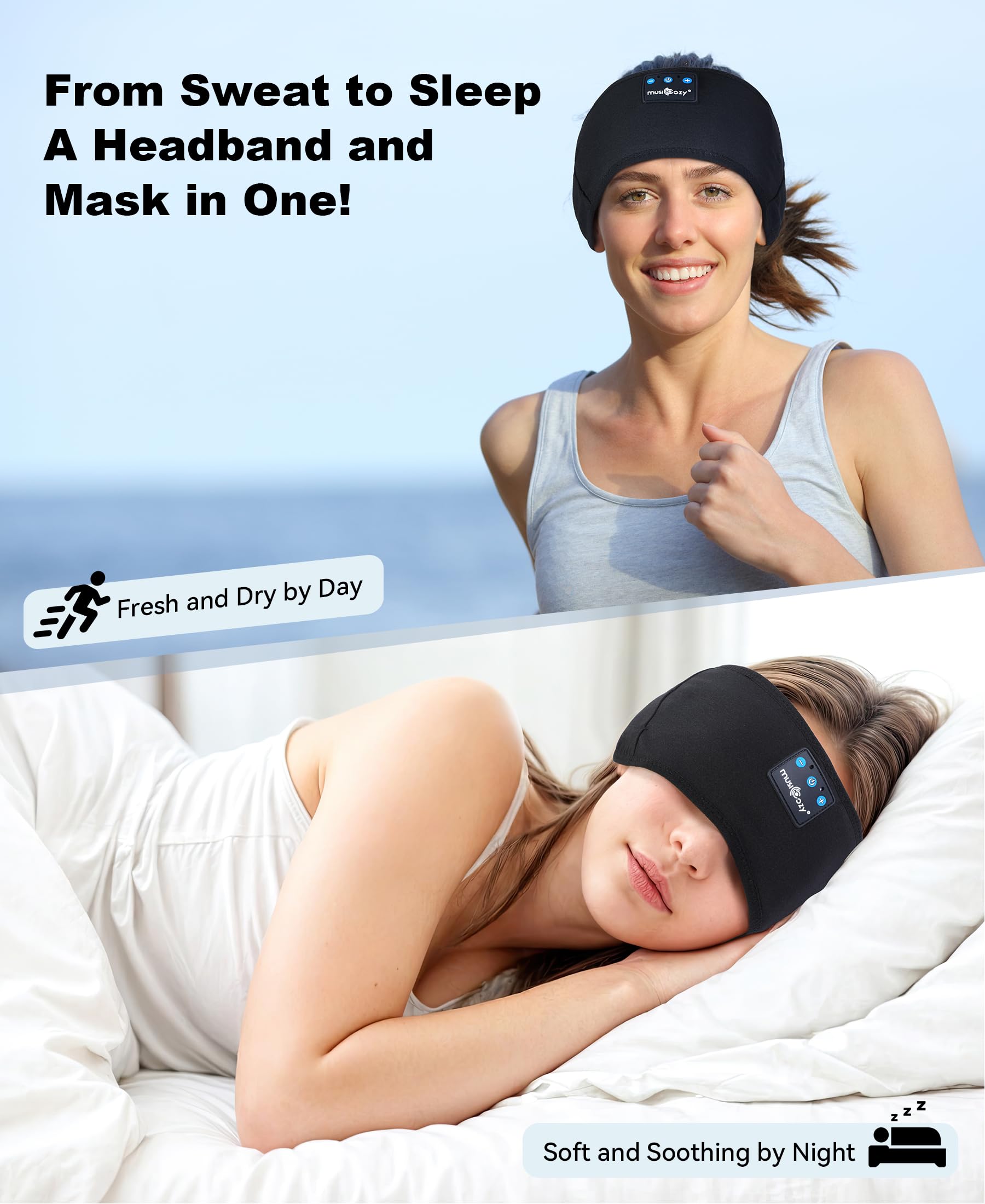 MUSICOZY Sleep Headphones Bluetooth Headband Headphones for Side by MUSICOZY - Angle View 2