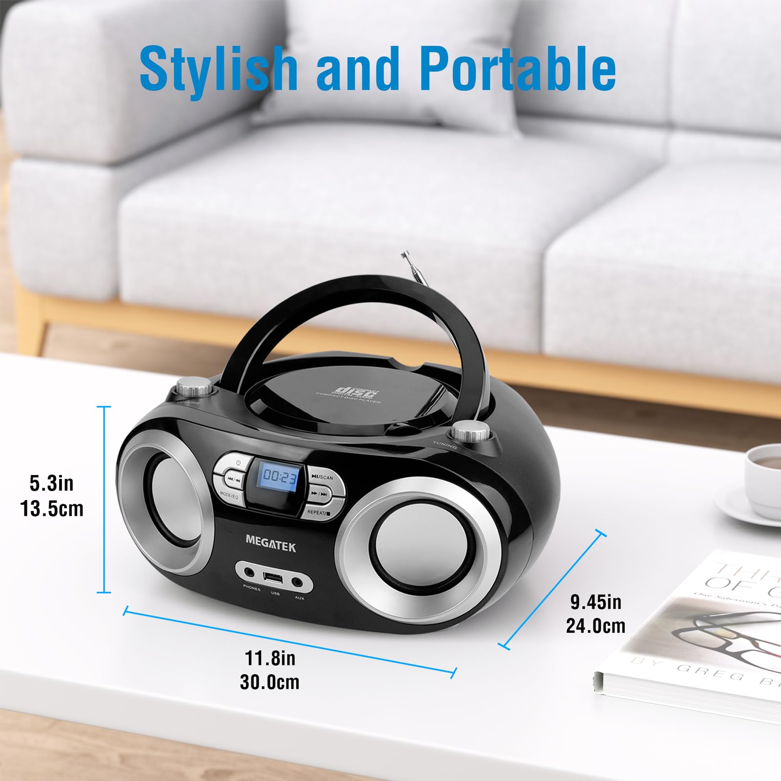 MEGATEK Portable CD Player Boombox Bluetooth FM Radio
