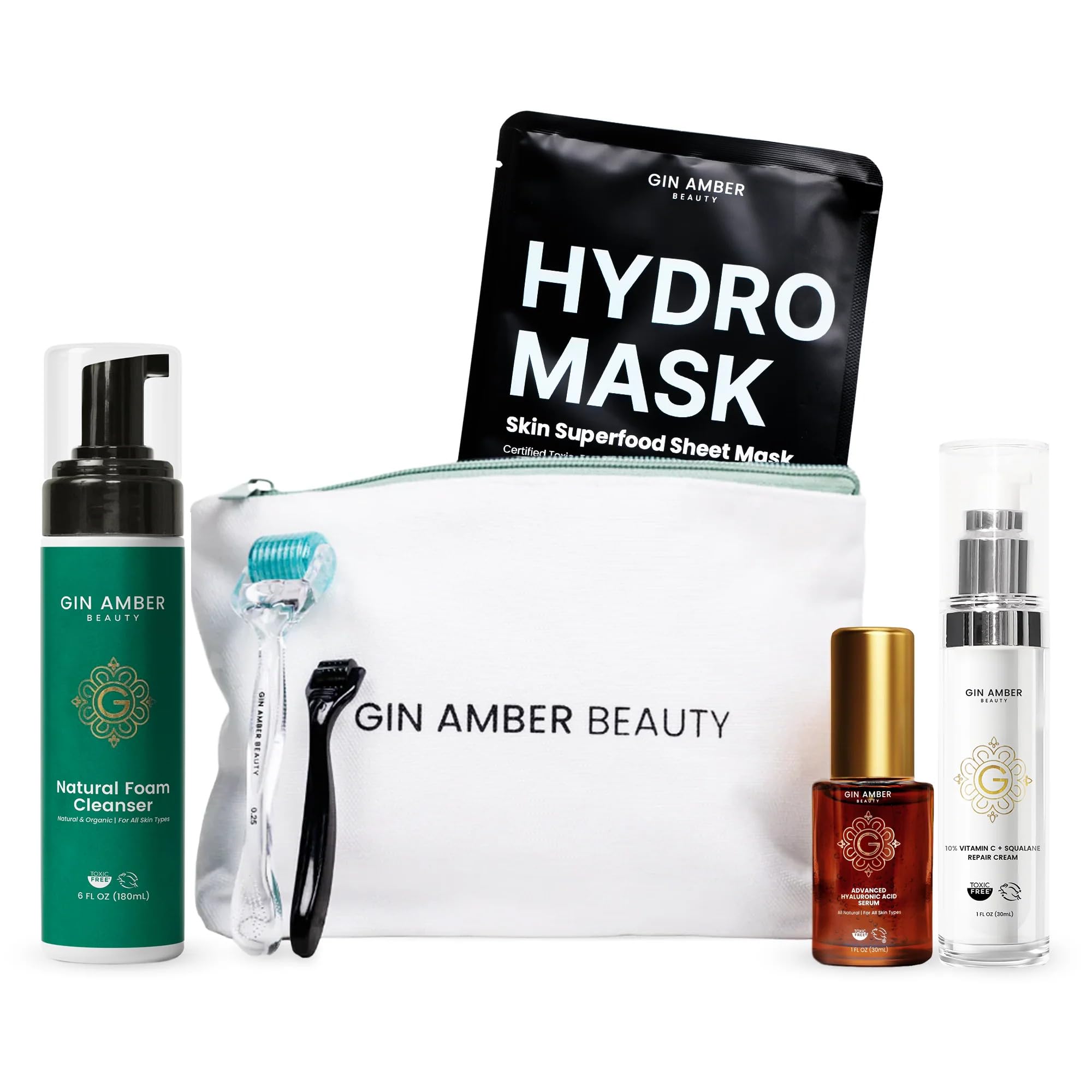 Gin Amber Beauty Complete Skincare Kit- Facial Roller, Serum - Gin Amber Beauty LLC