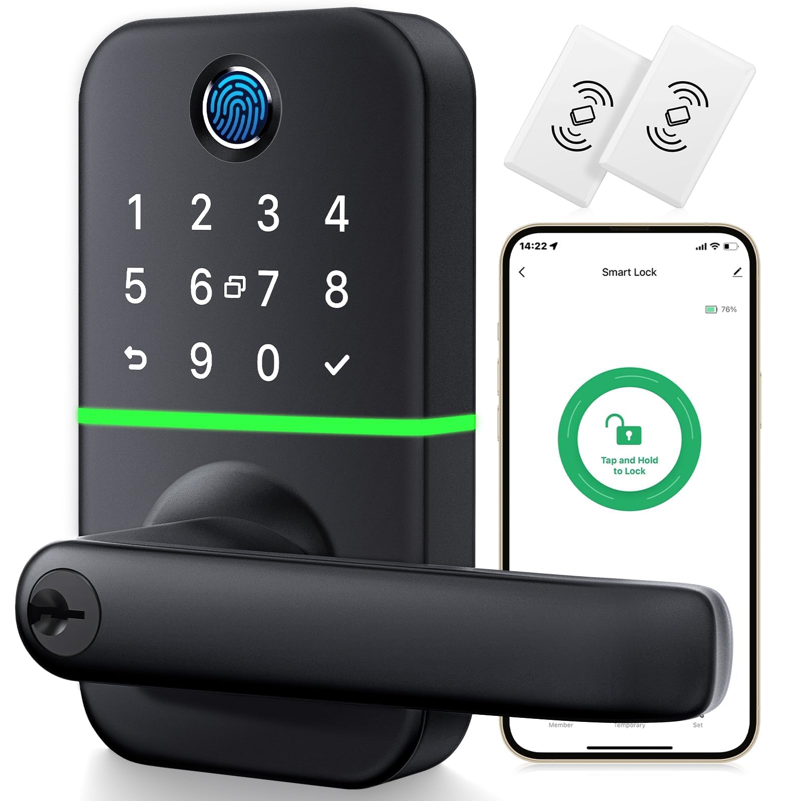 Keypad Smart Door Lock with Handle: Kucacci Keyless Entry Fingerp - KUCACCI Official Product View 1