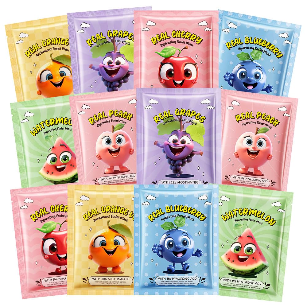 10 Pack Fruit Face Masks for Kids, Kids Face Mask Spa Day Kit - Kaely