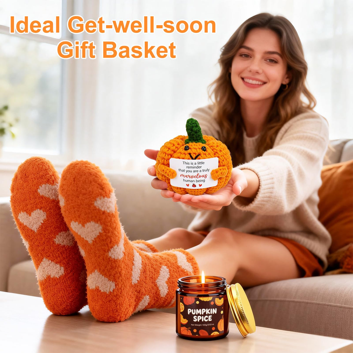 Fall Gifts Baskets for Women Pumpkin Themed Get Well Package - Soyminer Official Imagery - 7