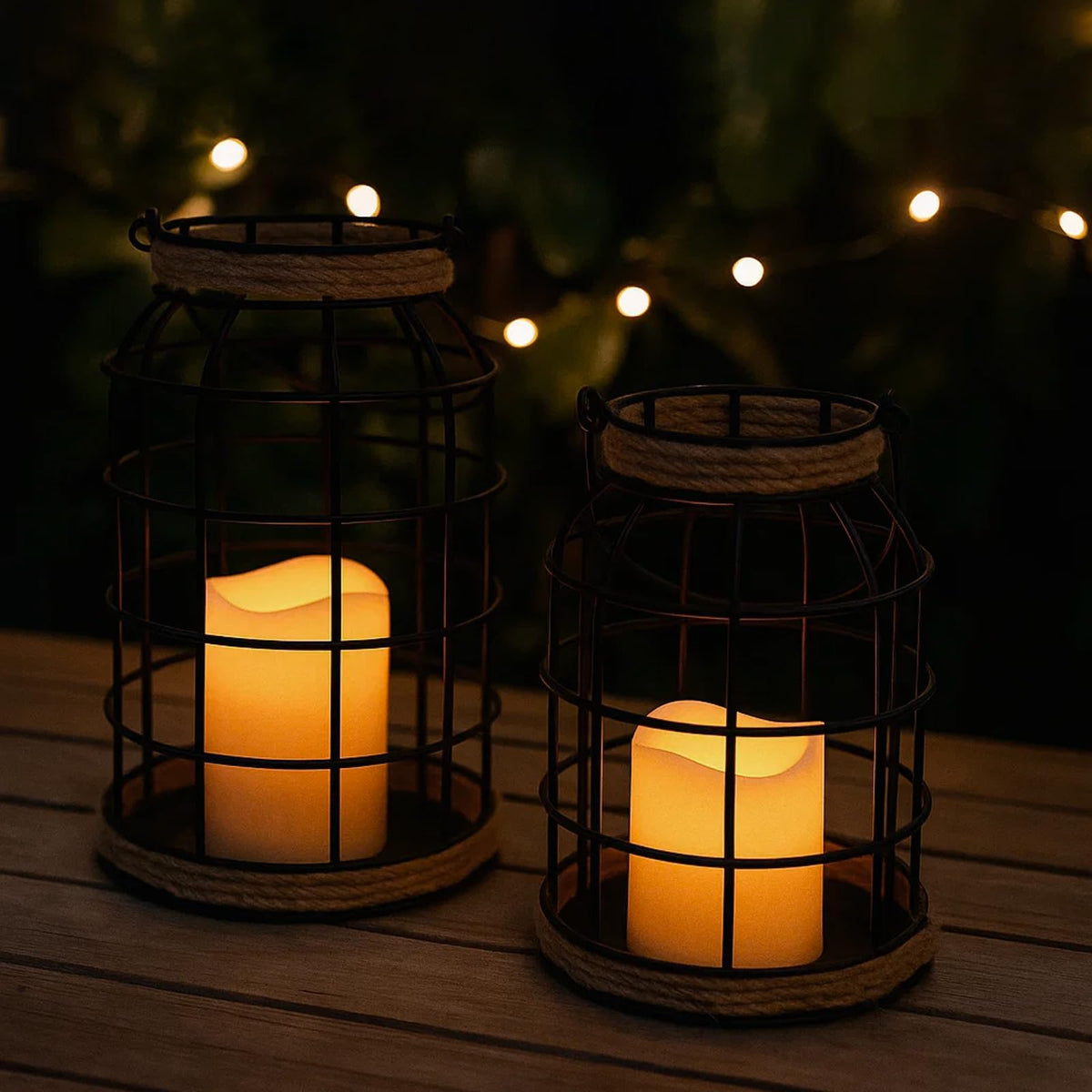 Rustic Farmhouse Decorative Lantern Set of 2 Boho Lanterns - Lumeavetra Official Imagery - 6