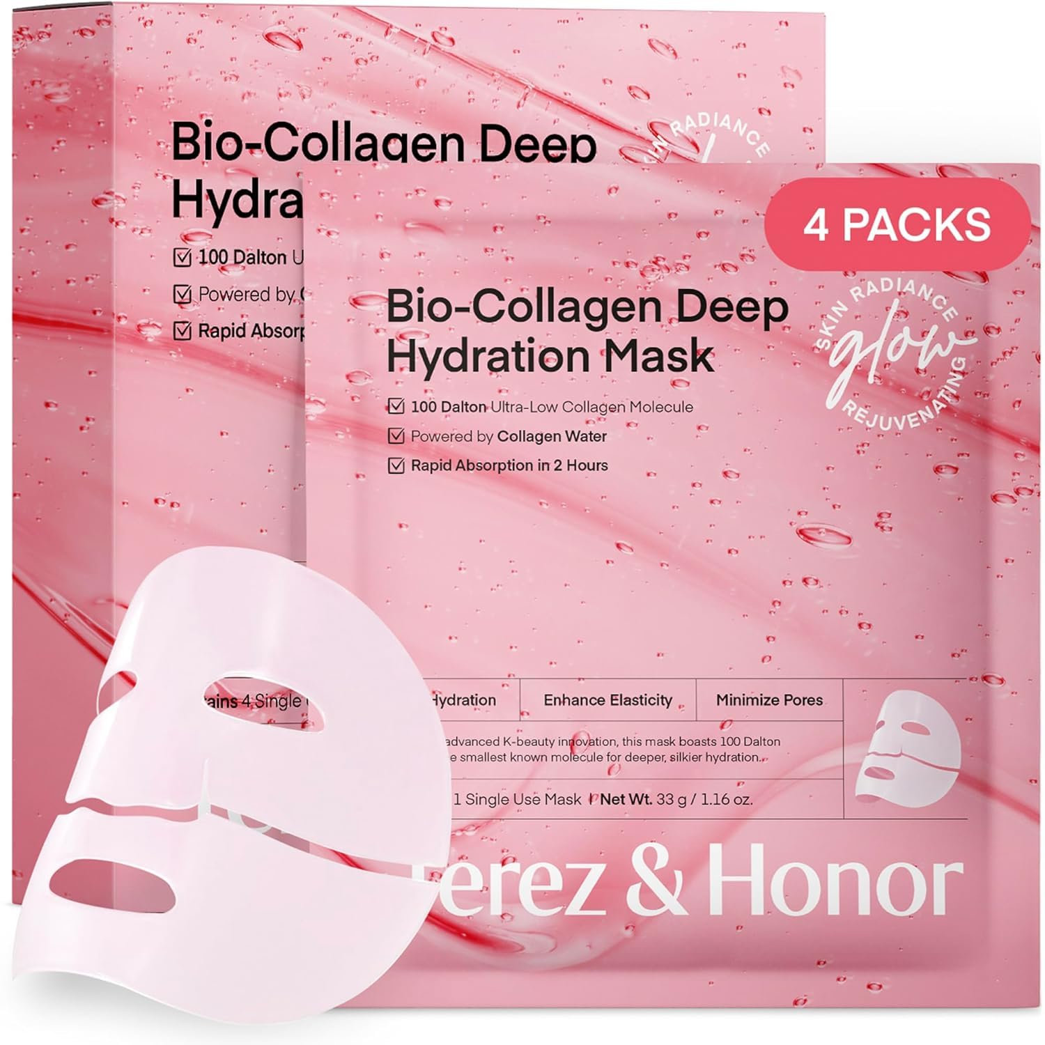 TEREZ & HONOR Real Deep Bio Collagen Face Mask - 8 x 33g Korean Hydrogel Overnight Masks for Deep Hydration, Glowing, Pore Minimizing, Elasticity, Fragrance-Free, 100 Da Ultra-Low Molecular Collagen - TEREZ & HONOR Official Product View 9