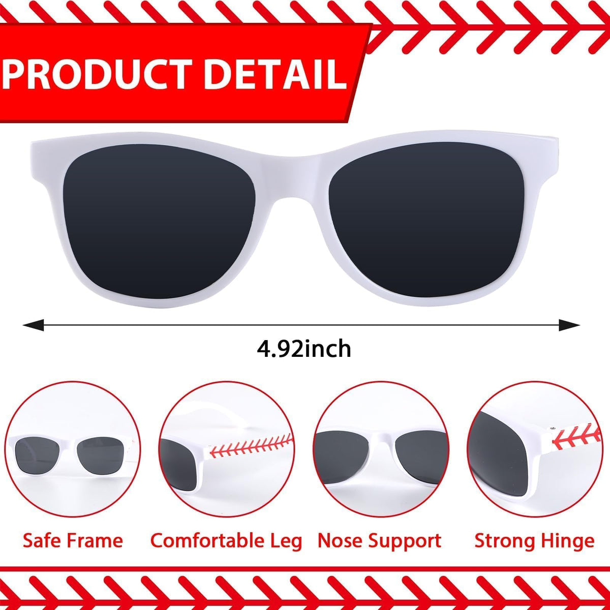 16 Pack Baseball Sunglasses Red White Sunglasses Bulk for - CHUNNIN Official Imagery - 5