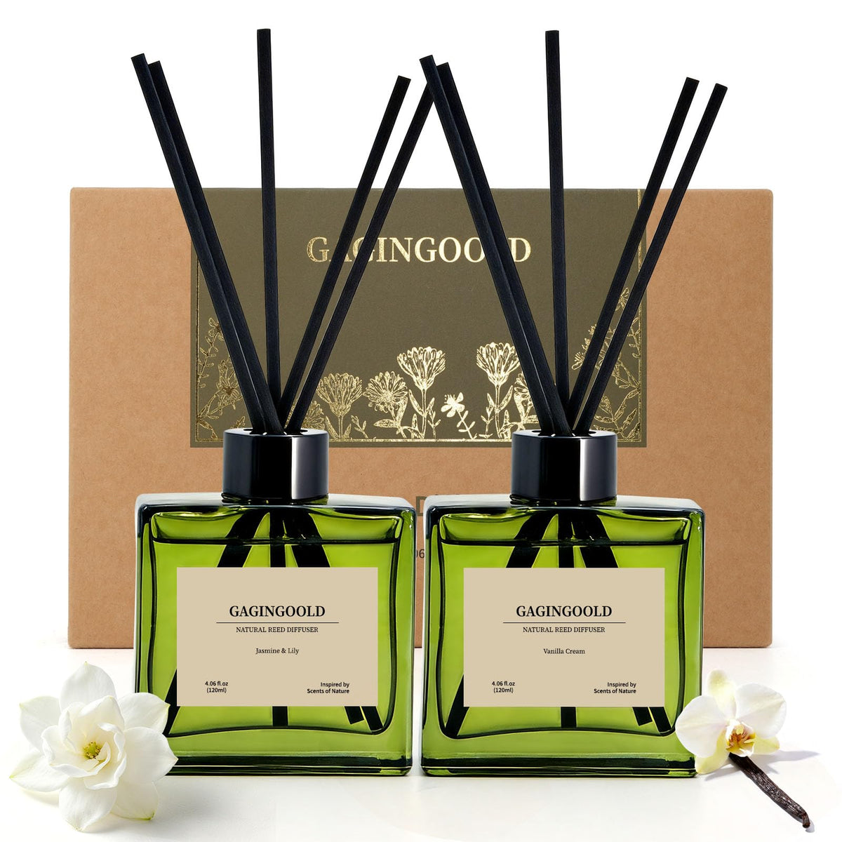 Reed Diffuser Set 4 fl oz Vanilla Cream 2 Pack Scent - GAGINGOOLD Official Imagery - 8