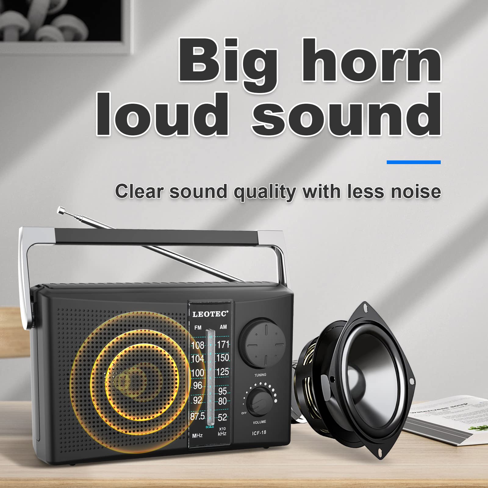 LEOTEC Portable AM FM Radio – AC or Battery