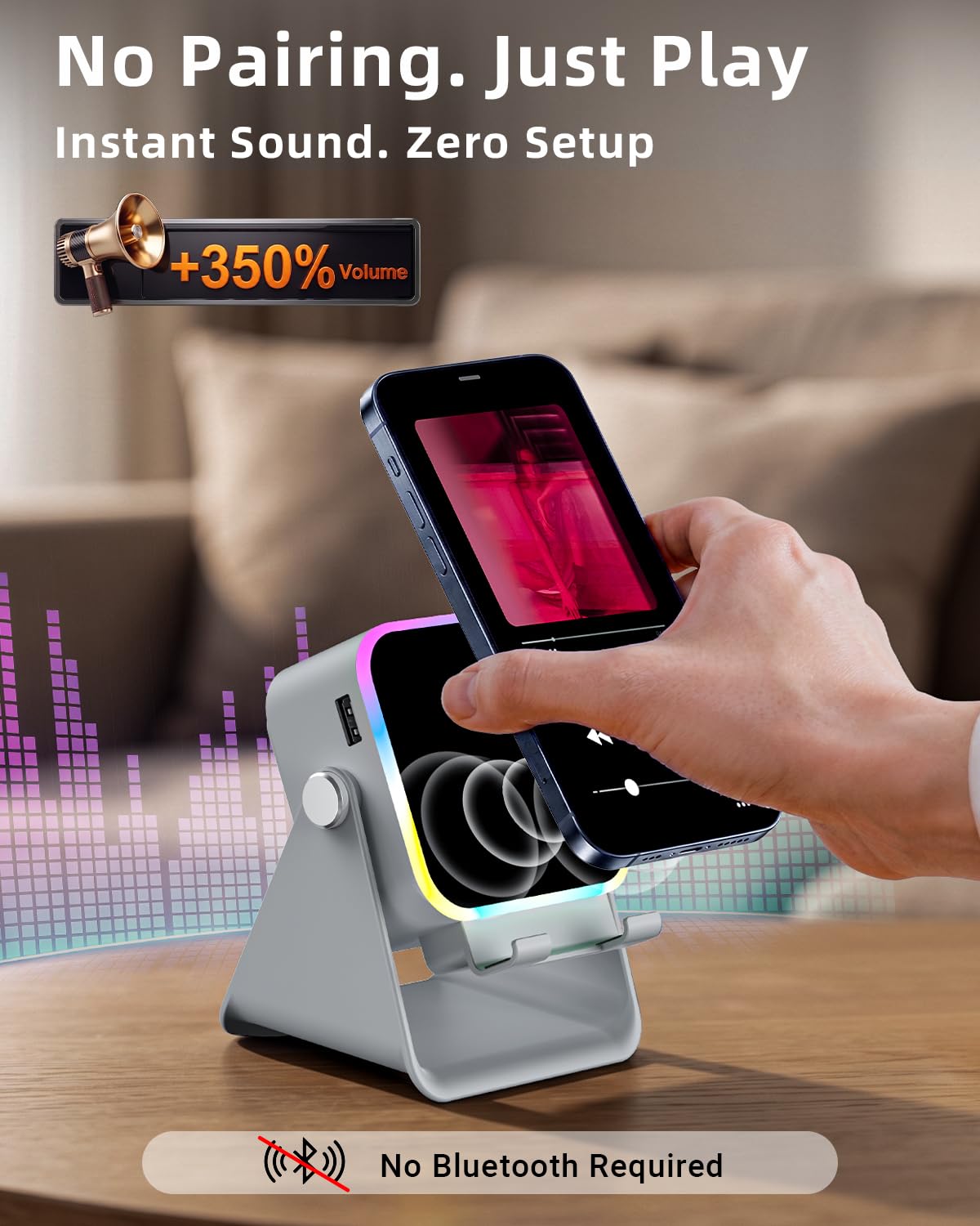 Oresoc Induction Speaker 5-in-1 Bluetooth Audio for iPhone Android with Phone St - Oresoc Official Product View 2