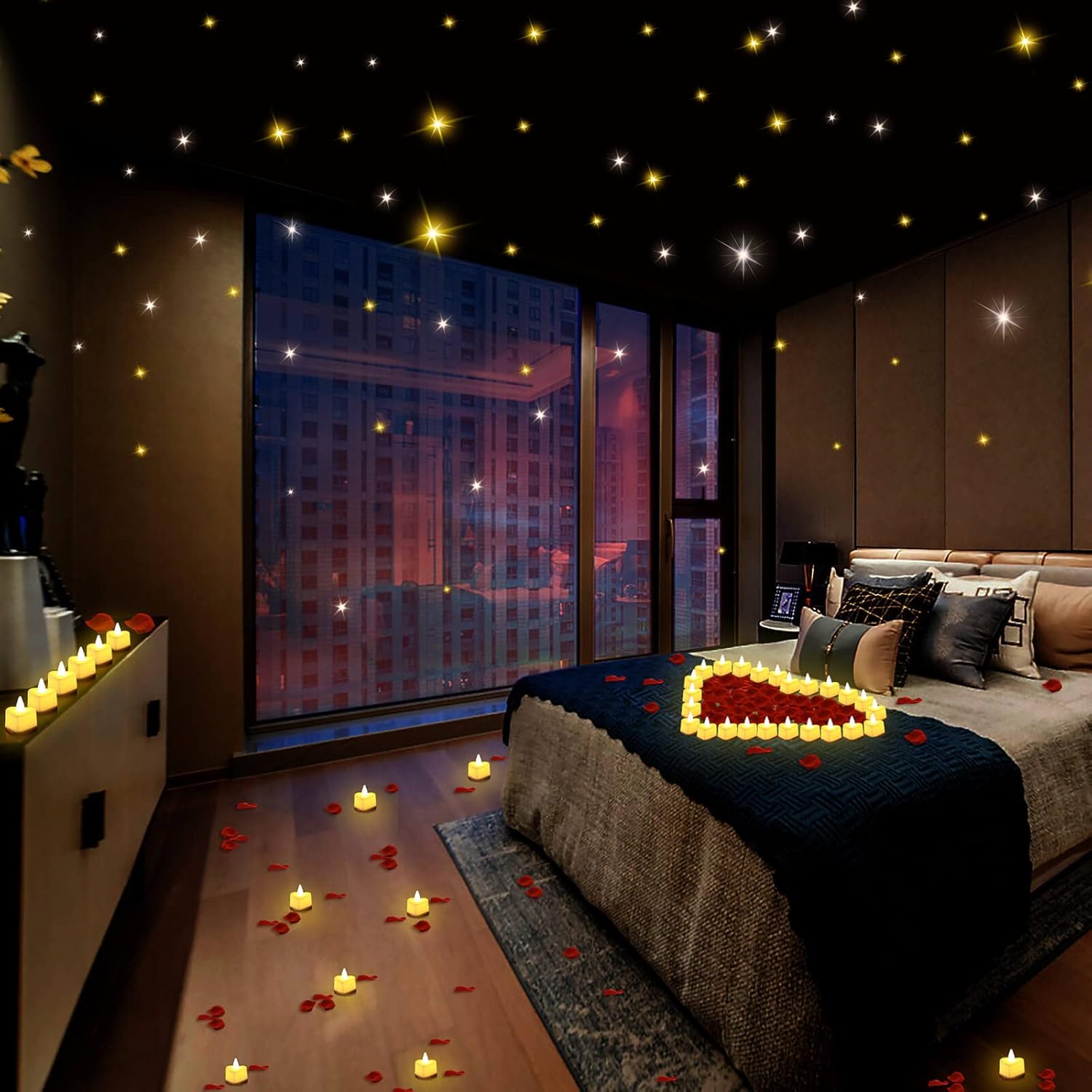 Caffox 3000-piece rose petals with 36 LED tea light candles, romantic floral decor for events and special occasions