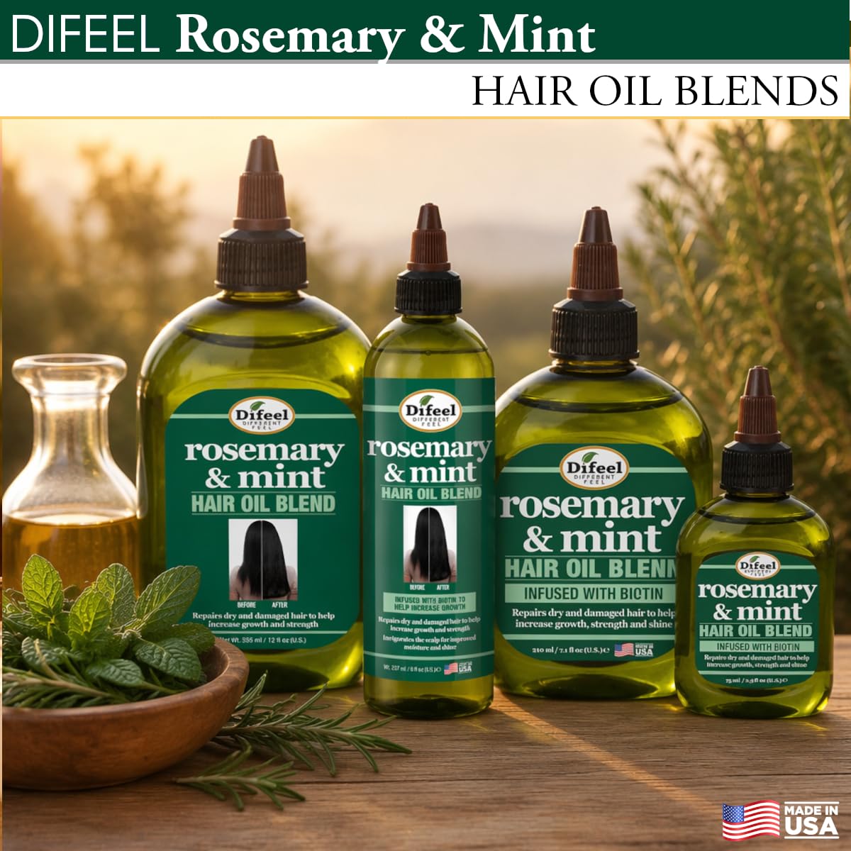 Difeel Rosemary and Mint Hair Oil Blend with Biotin 7.1 Ounce - Strengthening - Difeel Official Product View 3