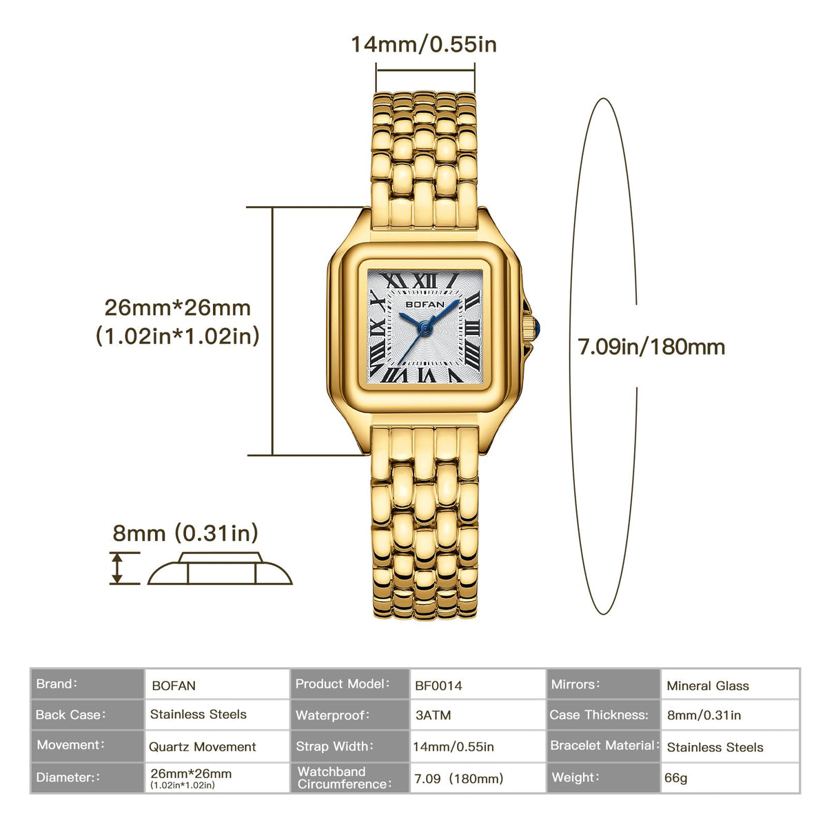 BOFAN Small Gold Watches for Women Easy Reader Ladies Quartz - BOFAN Official Imagery - 5