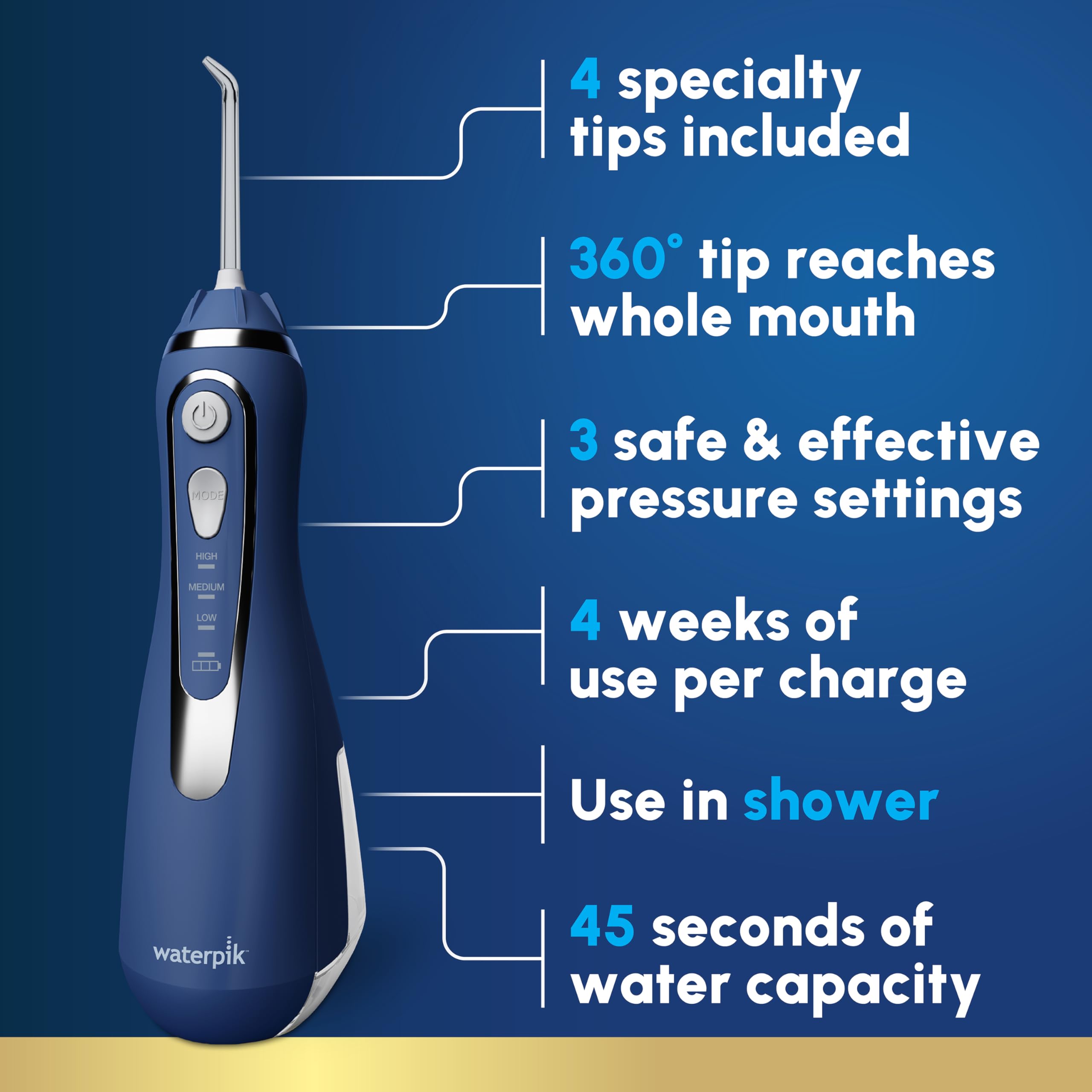 Waterpik Cordless Advanced Portable Water Flosser, Rechargeable, Blue - Waterpik Official Product View 2