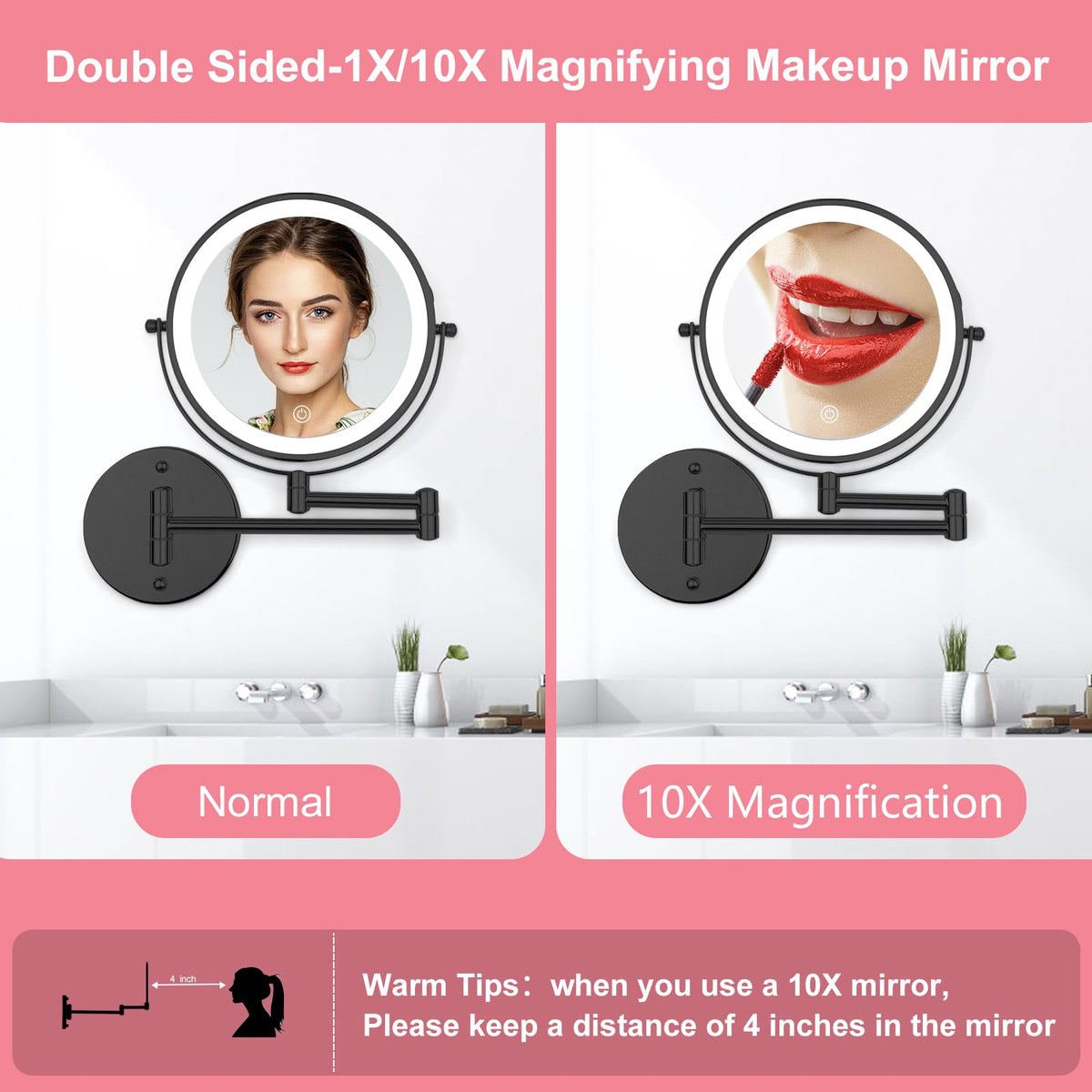 8 Wall Mounted Magnifying Mirror LED Lighted Vanity Mirror - FFowcye Official Imagery - 4