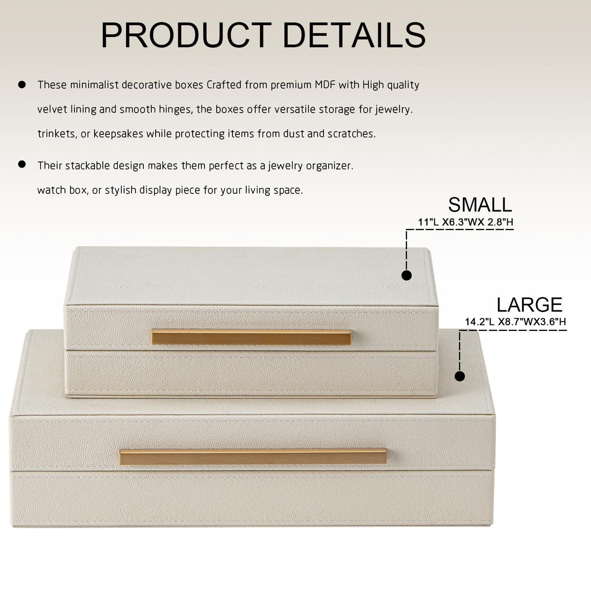 Set of 2 Beige Shagreen Decorative Storage Boxes with Gold - SYYSY Official Imagery - 5