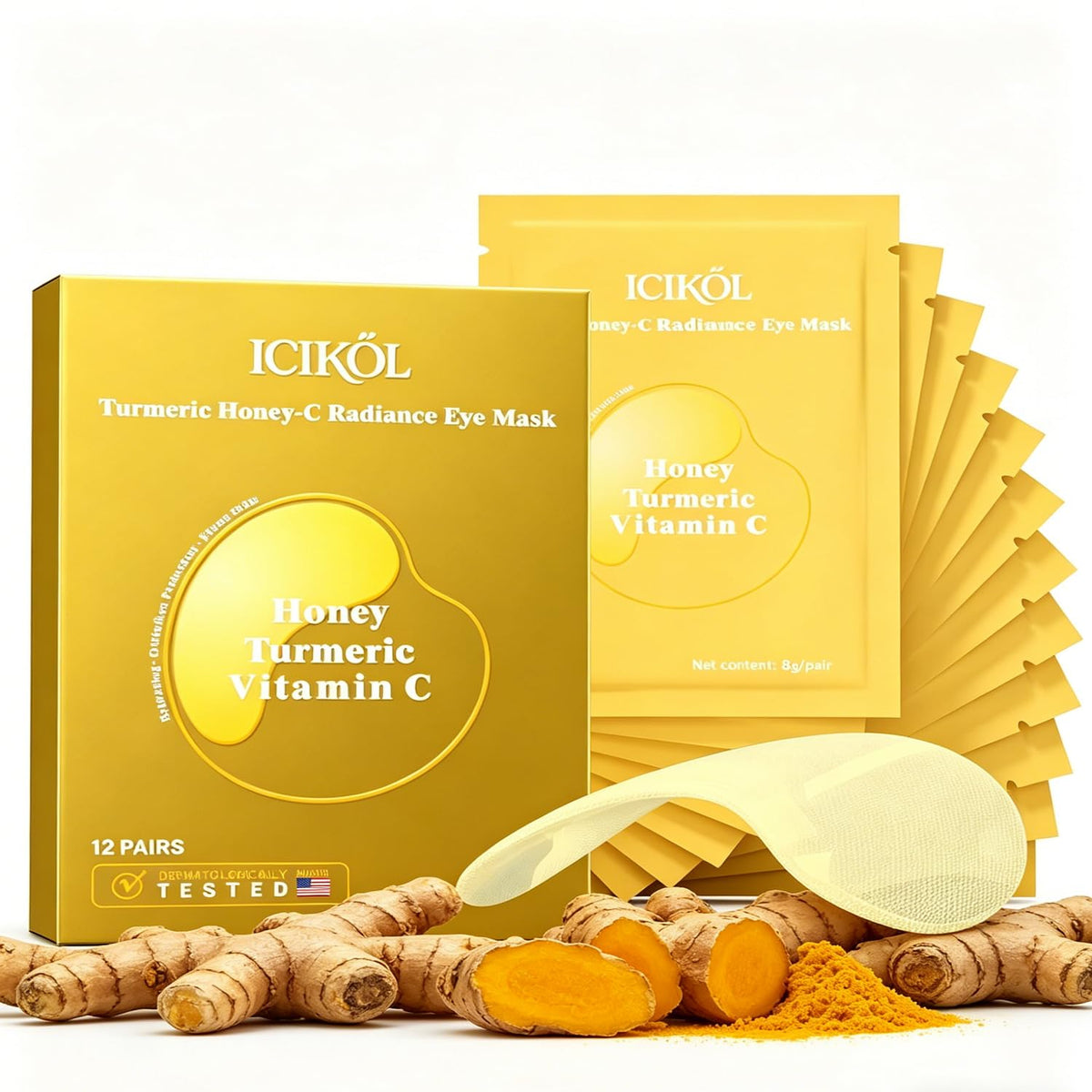 Turmeric Vitamin C Under Eye Patches Eye Mask for Puffy Eyes - ICIKOL Official Imagery - 2