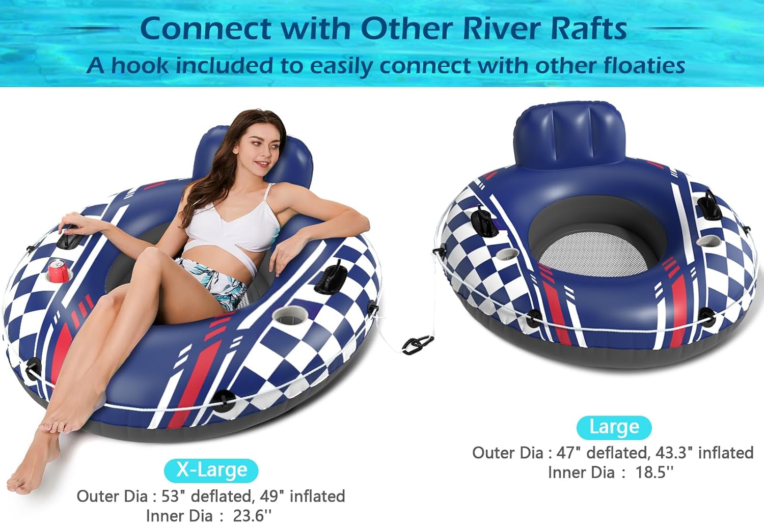 Inflatable Jasonwell river tube float with heavy-duty design, featuring a durable pool float for river and pool lounging.