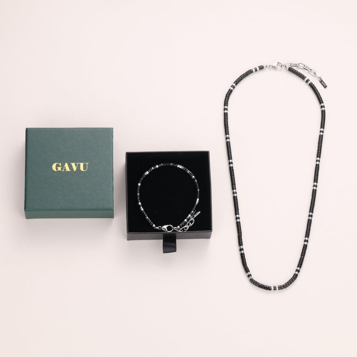 GAVU Black Stone Hematite Heishi Crystal Bracelet Beaded - GAVU Official Imagery - 7