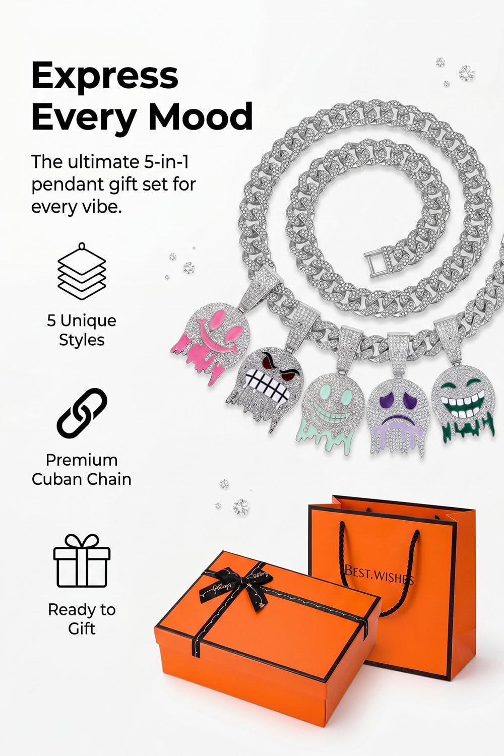 5 in 1 Interchangeable Mood Pendant Necklace Set Iced Out - RFCAW Official Imagery - 4