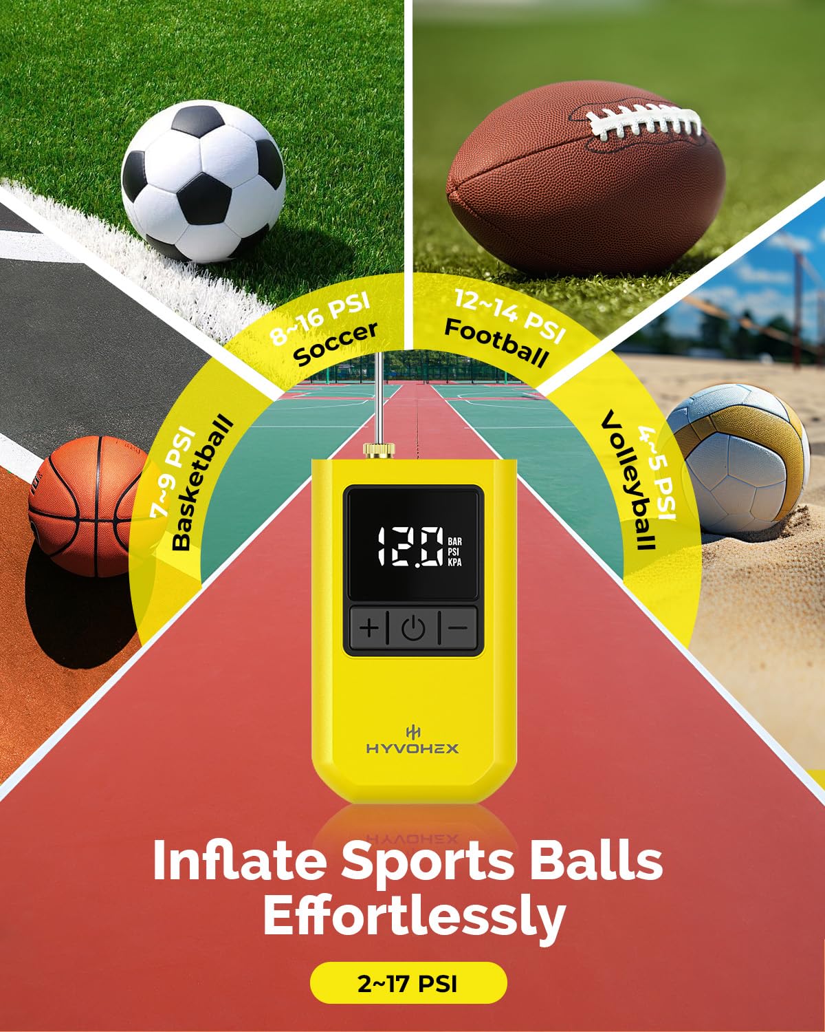 HYVOHEX Ball Pump for Sports Balls, Portable Electric Basketball Pump - View 2