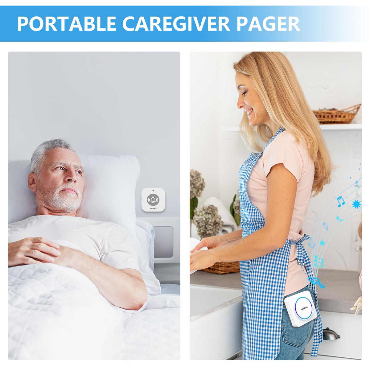 Wireless Portable Caregiver Pager Personal Panic Alarm - SINGCALL Official Imagery - 4