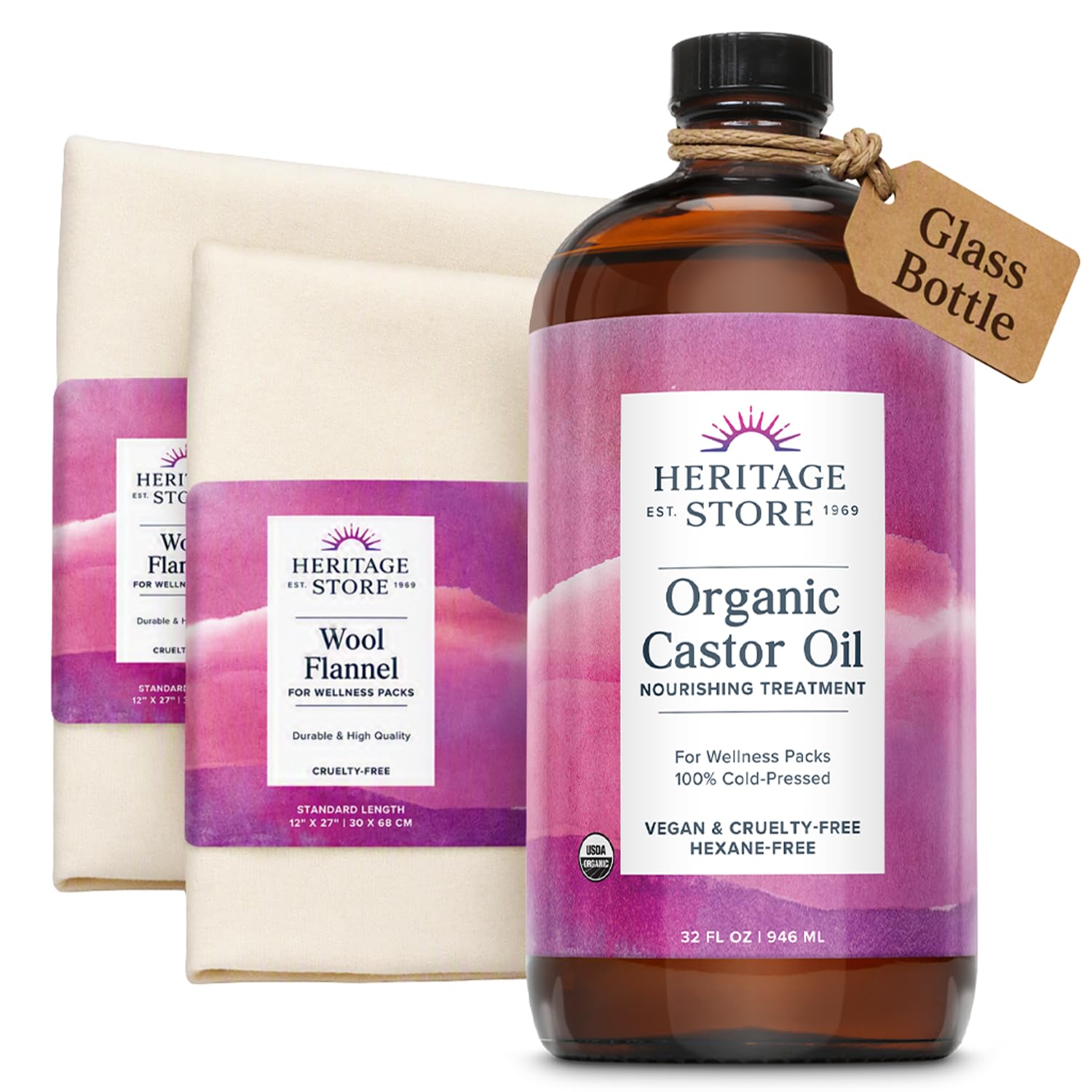 HERITAGE STORE Organic Castor Oil Pack Wrap Kit 32 oz 2 Wool - HERITAGE Official Imagery - 2