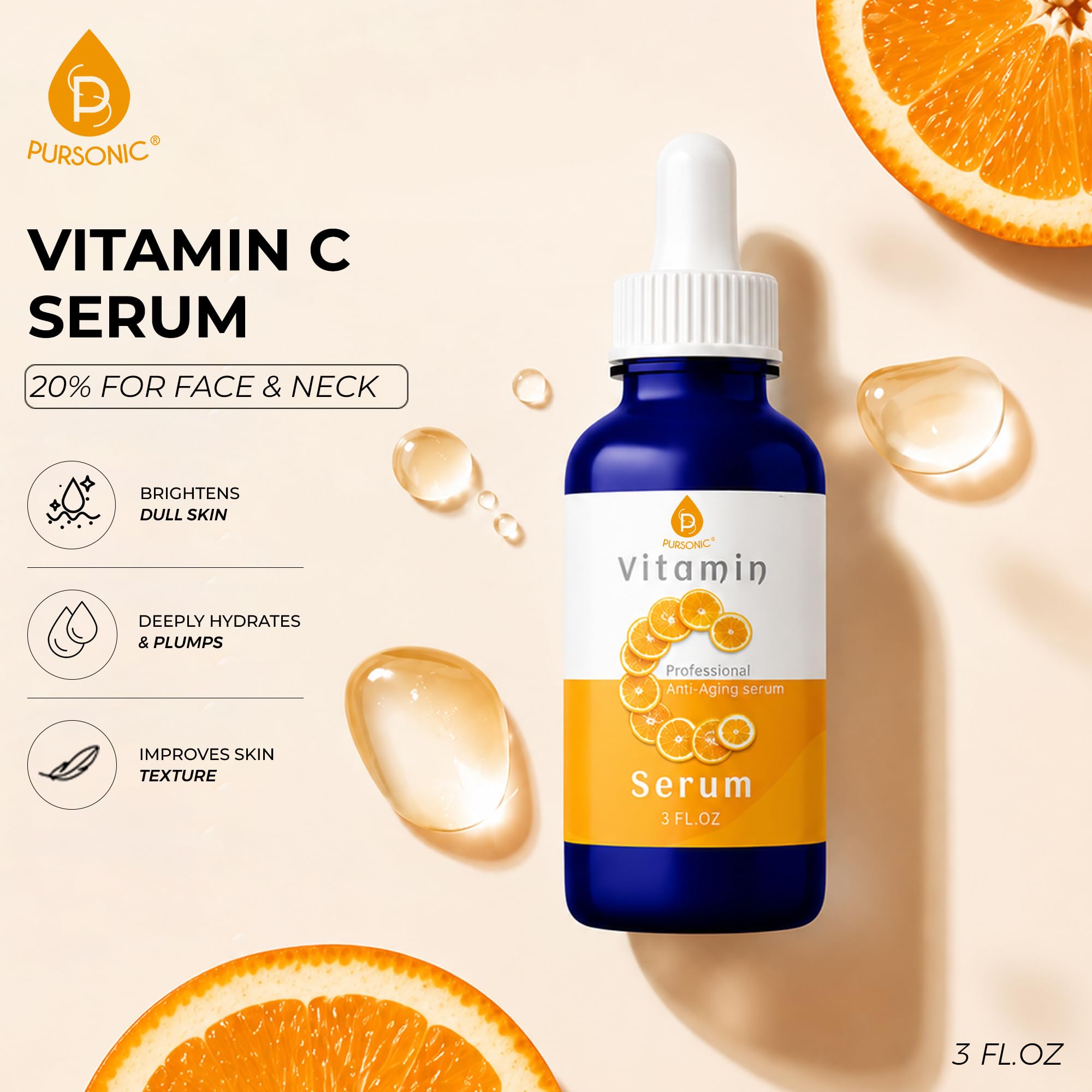 Pursonic Vitamin C Serum, 20% is a high potency Best Organic Anti - Aging - Pursonic Official Product View 3