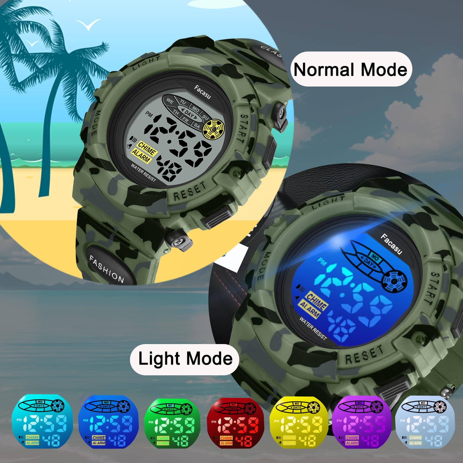 Facasu Kids Watch Digital for Boys-Waterproof Kids Sports Watch with L - View 2