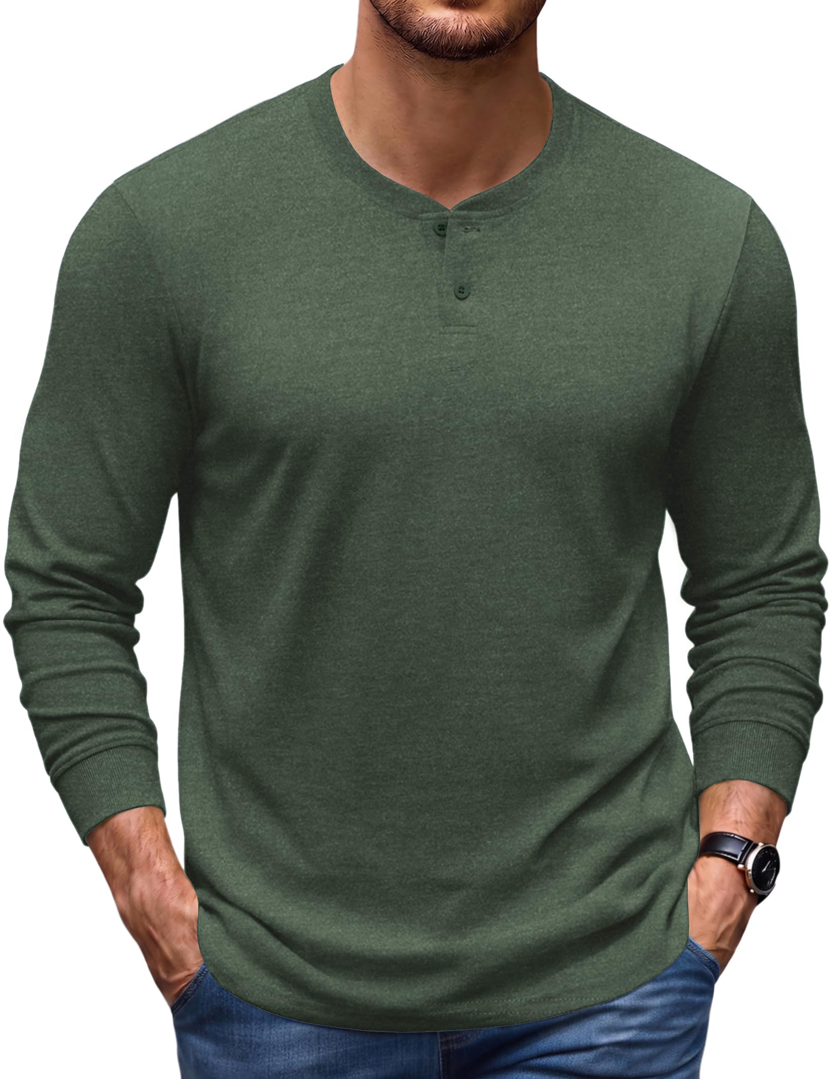 COOFANDY Men's Henley T-Shirts Long Sleeve Casual Cotton - Product Imagery