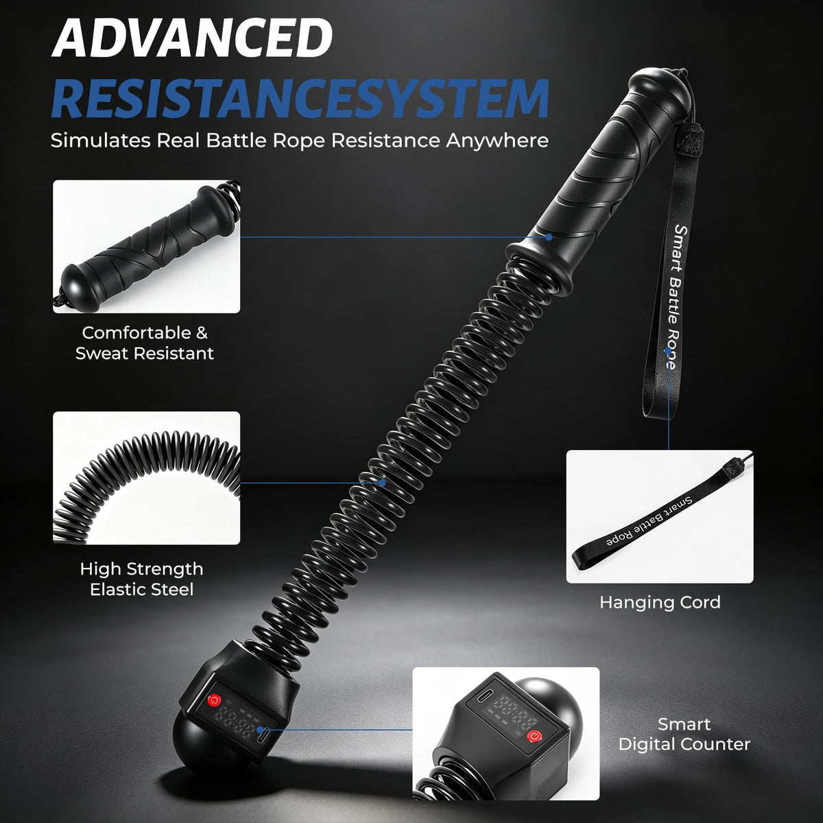 Smart Battle Rope with Digital Counter Cordless Battle Rope - MYUDEGEAS Official Imagery - 4