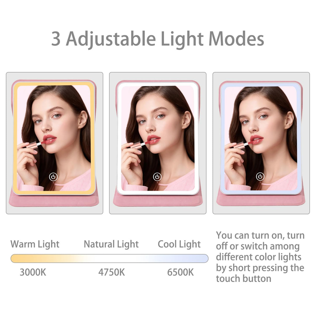 Travel Mirror with Light 3 Colors Dimmable Rechargeable - Ximruyuv Official Imagery - 4