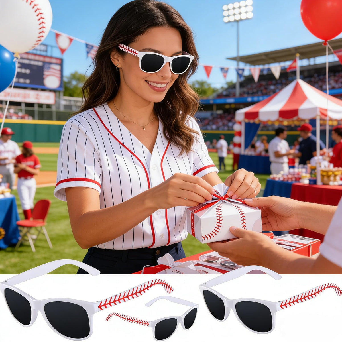 16 Pack Baseball Sunglasses Red White Sunglasses Bulk for - CHUNNIN Official Imagery - 7
