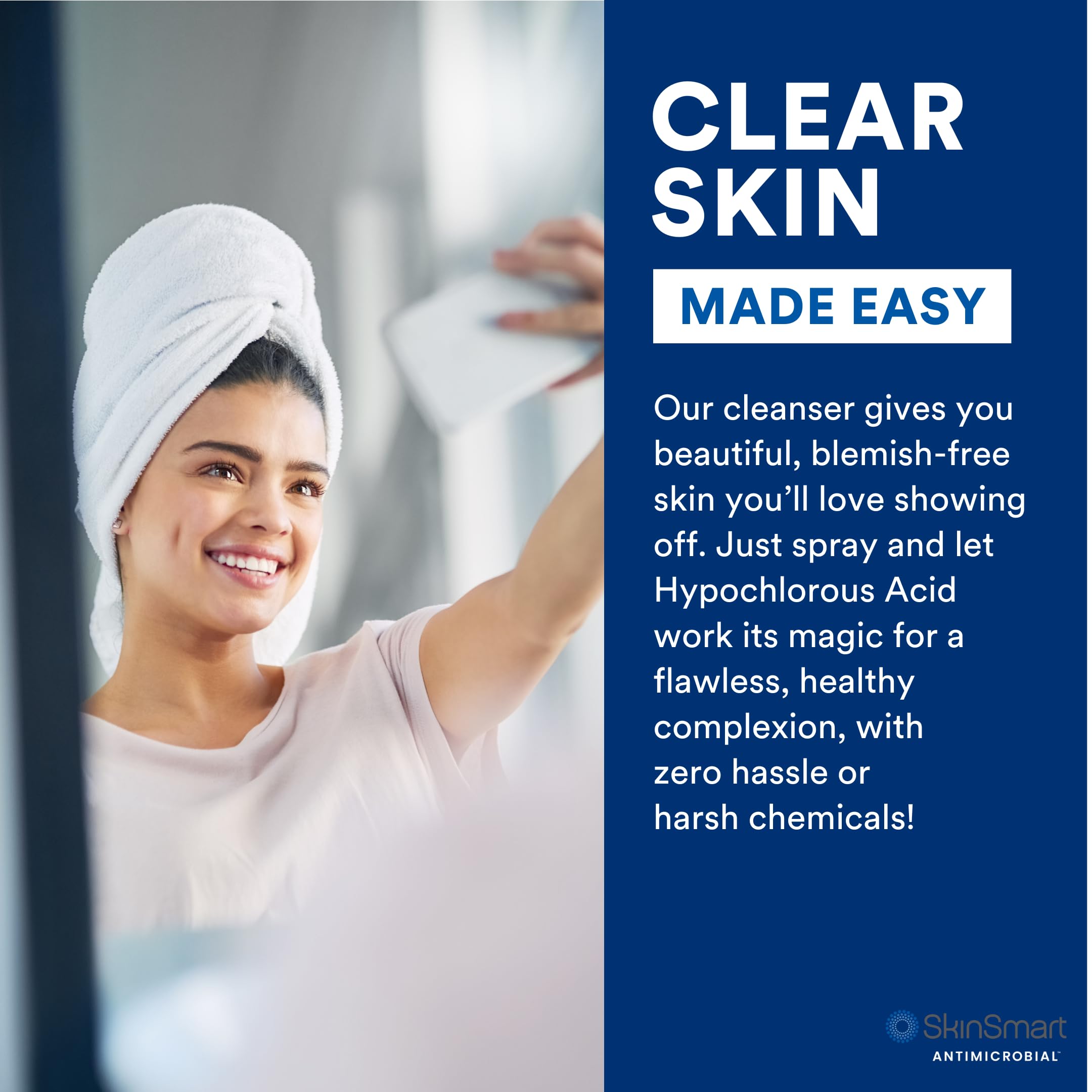 SkinSmart Antimicrobial Facial Cleanser for breakouts in a 8 oz bottle, gentle skin cleaning agent for acne-prone skin.