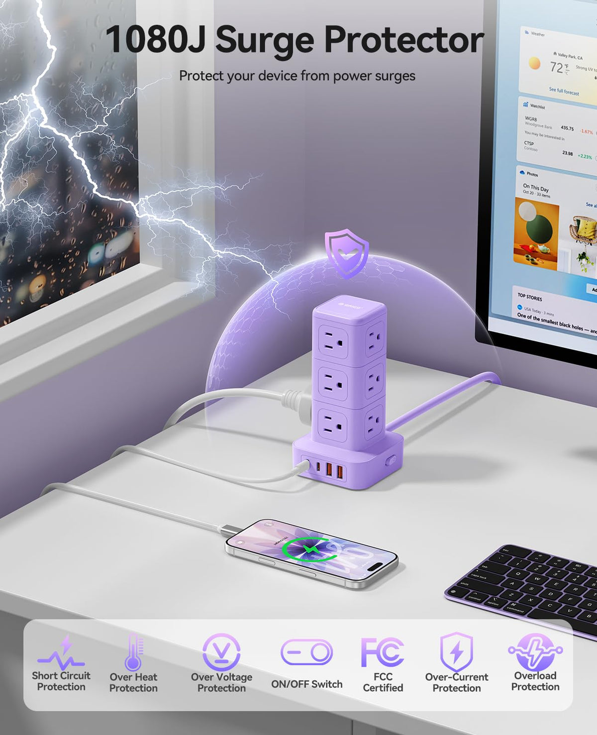 ORICO 10FT Extension Cord with 12 AC Outlets 4 USB Surge - ORICO Official Imagery - 3