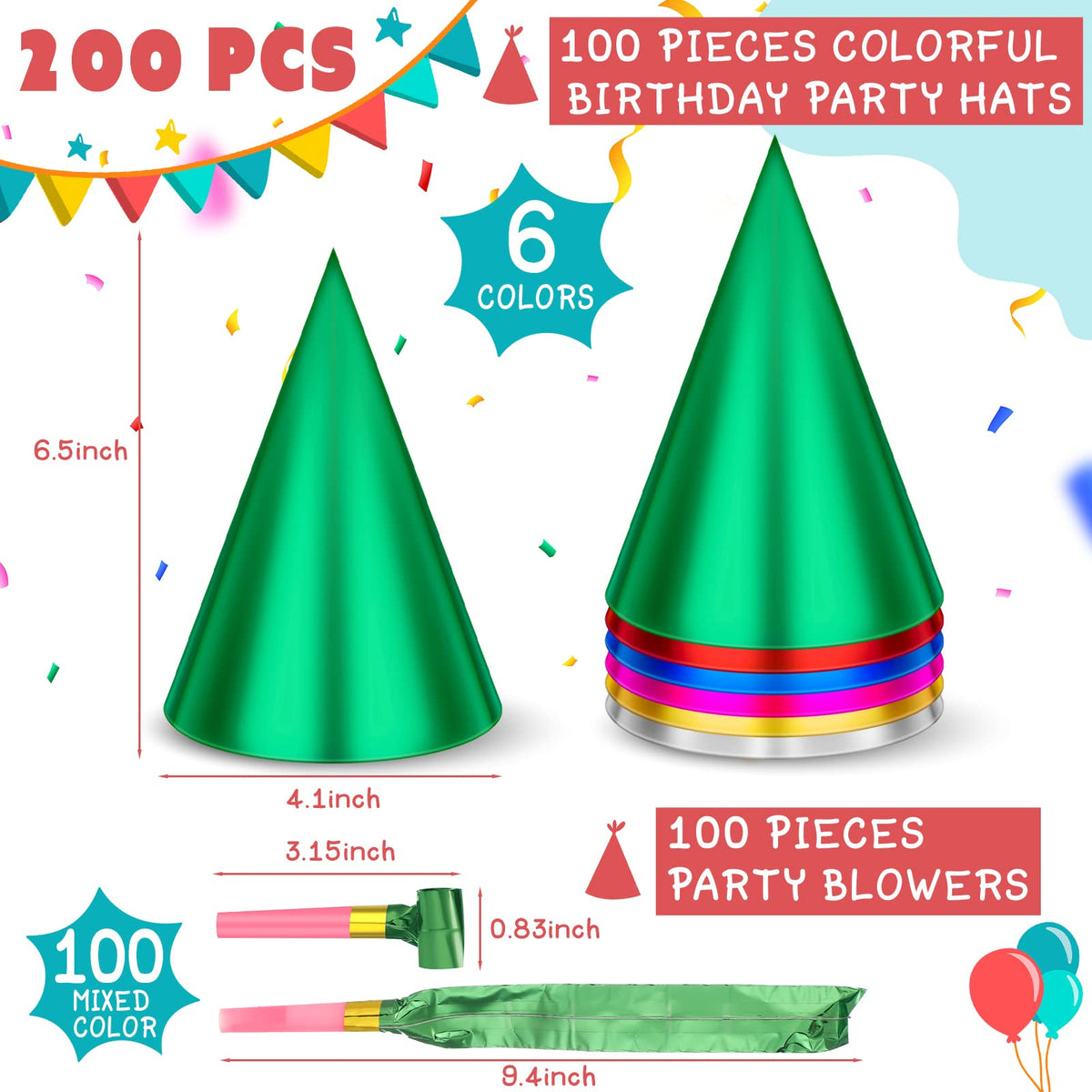 Sotiff 200 Pcs Birthday Party Hats and Blowers Bulk Set for - Sotiff Official Imagery - 3