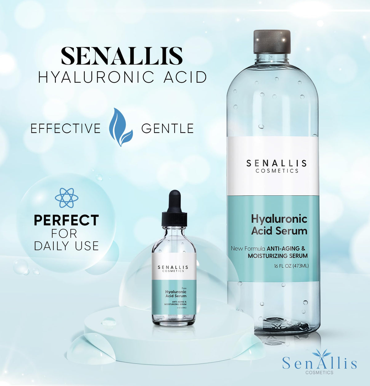 Hyaluronic Acid Serum 16 fl oz And 2 fl oz Made From Pure - SenAllis Cosmetics Official Imagery - 6