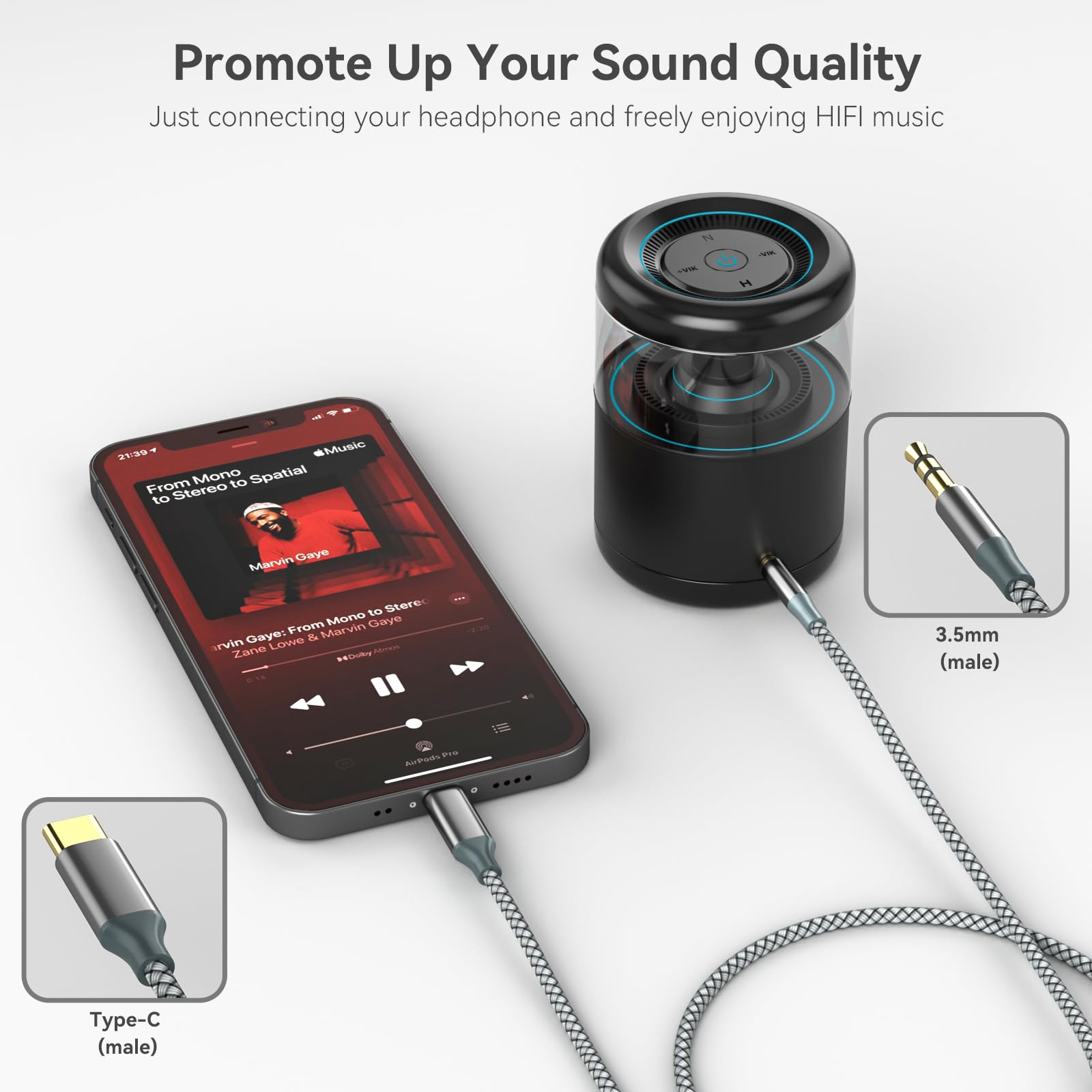 Henrety AUX to USB C Cable 3.3ft, USB C to 3.5mm Audio Aux Jack C by Henrety - Angle View 4