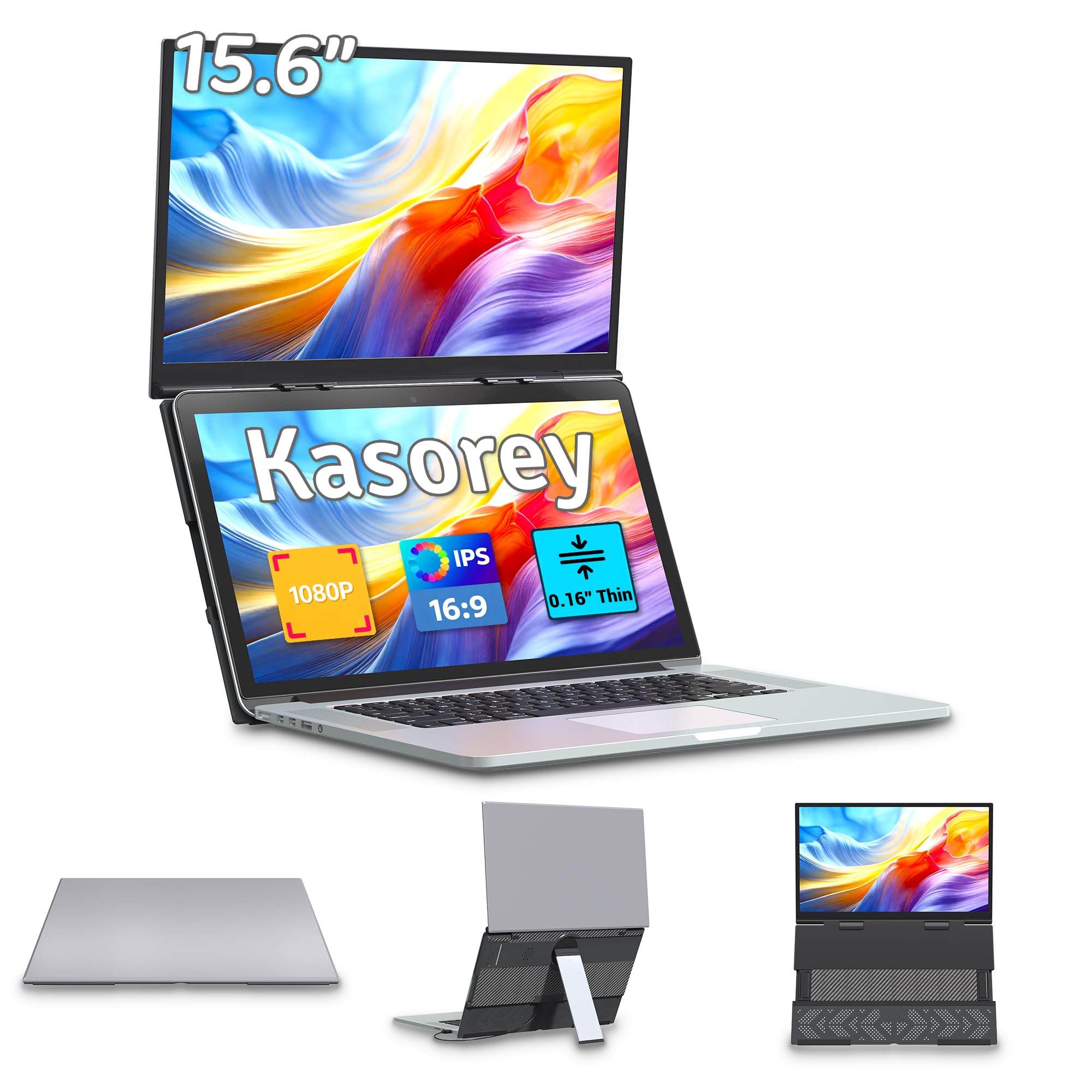 kasorey Laptop Screen Extender, 15.6'' FHD 1080P Dual Portable Monitor - View 1