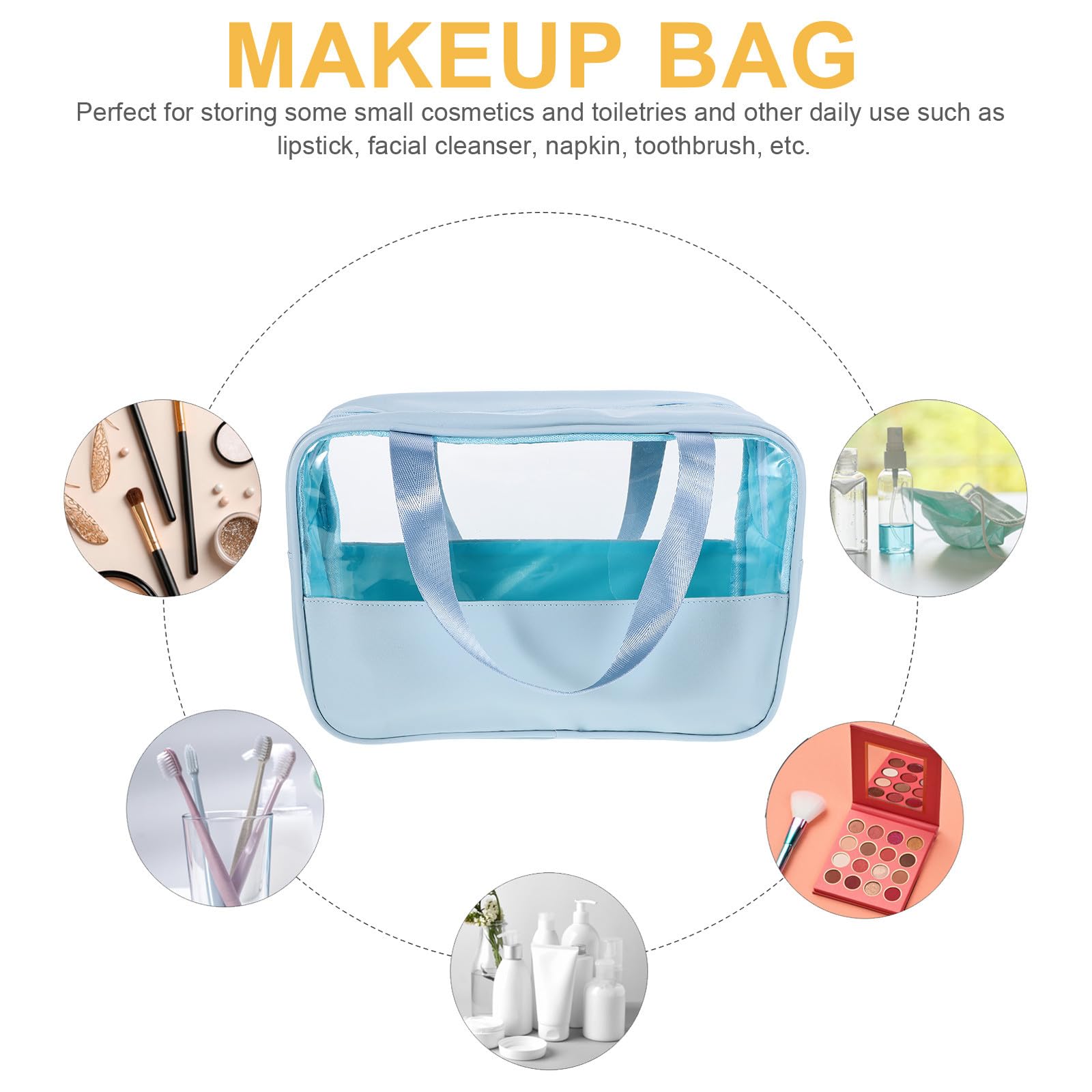NULYLU Large Waterproof Makeup Bag with Handle Travel Toiletry Organizer Pouch Spacious Blue Cosmetic Bag for Women for Travel and Daily Use