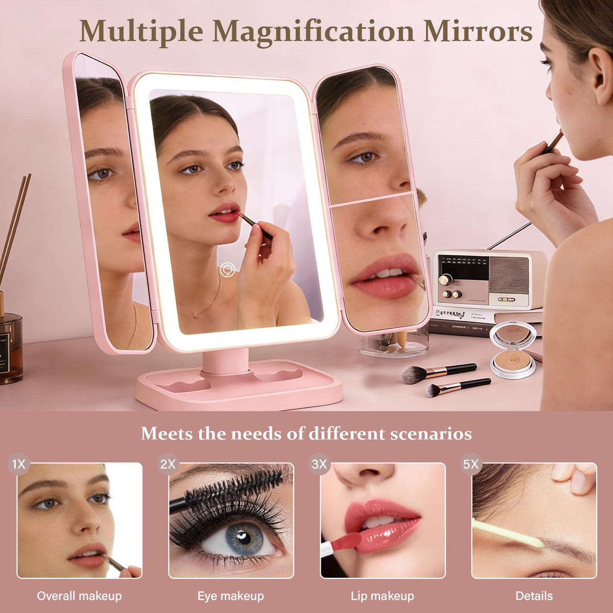 Makeup Mirror with Lights 1X 2X 3X Magnification - Jesmaikor Official Imagery - 5