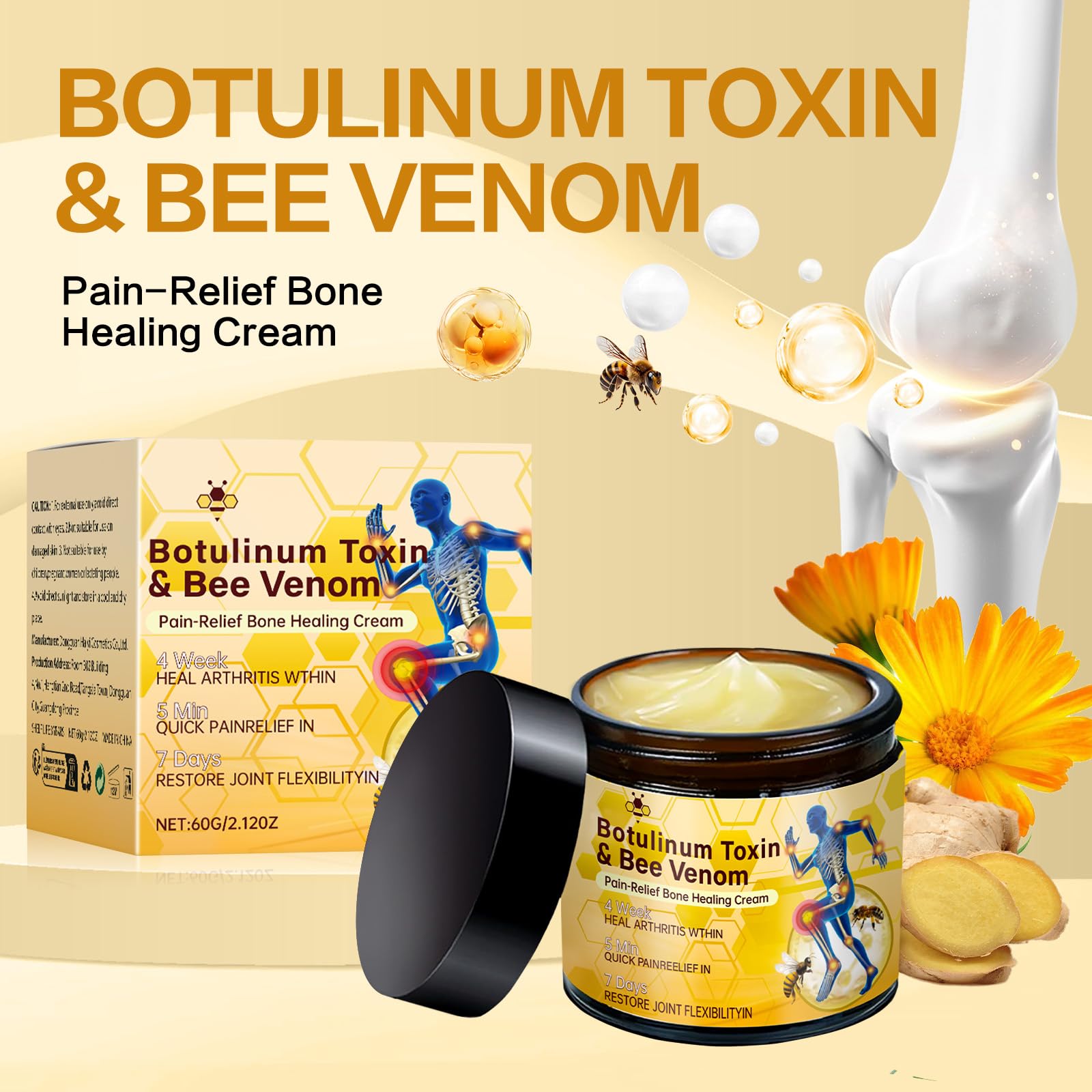 Rubeonly Bee Venom Joint Gel Cream 2-pack, moisturizer for back, knee, and neck relief with natural ingredients.