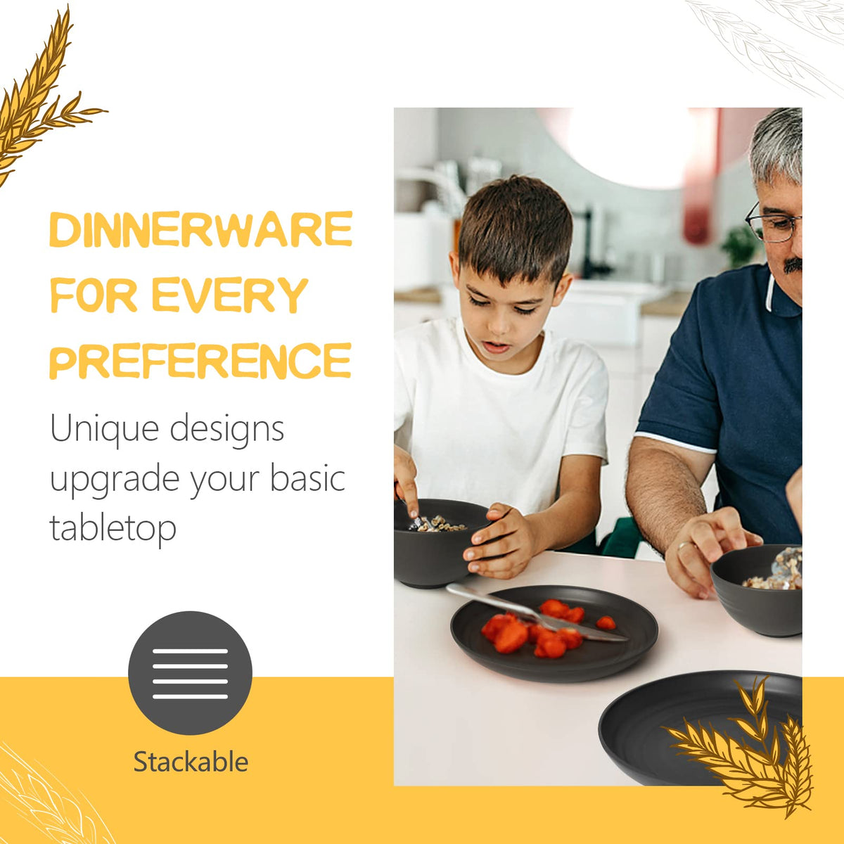 Teivio 32 Piece Plates and Bowls Sets for 8 Kitchen Dish - Teivio Official Imagery - 4