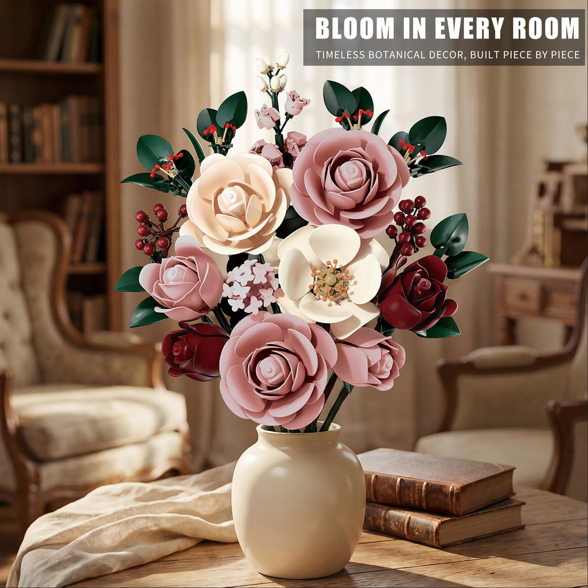 Pink Red Rose Flower Bouquet Building Set 645PCS Moonlit - CISSIGIRL Official Imagery - 3