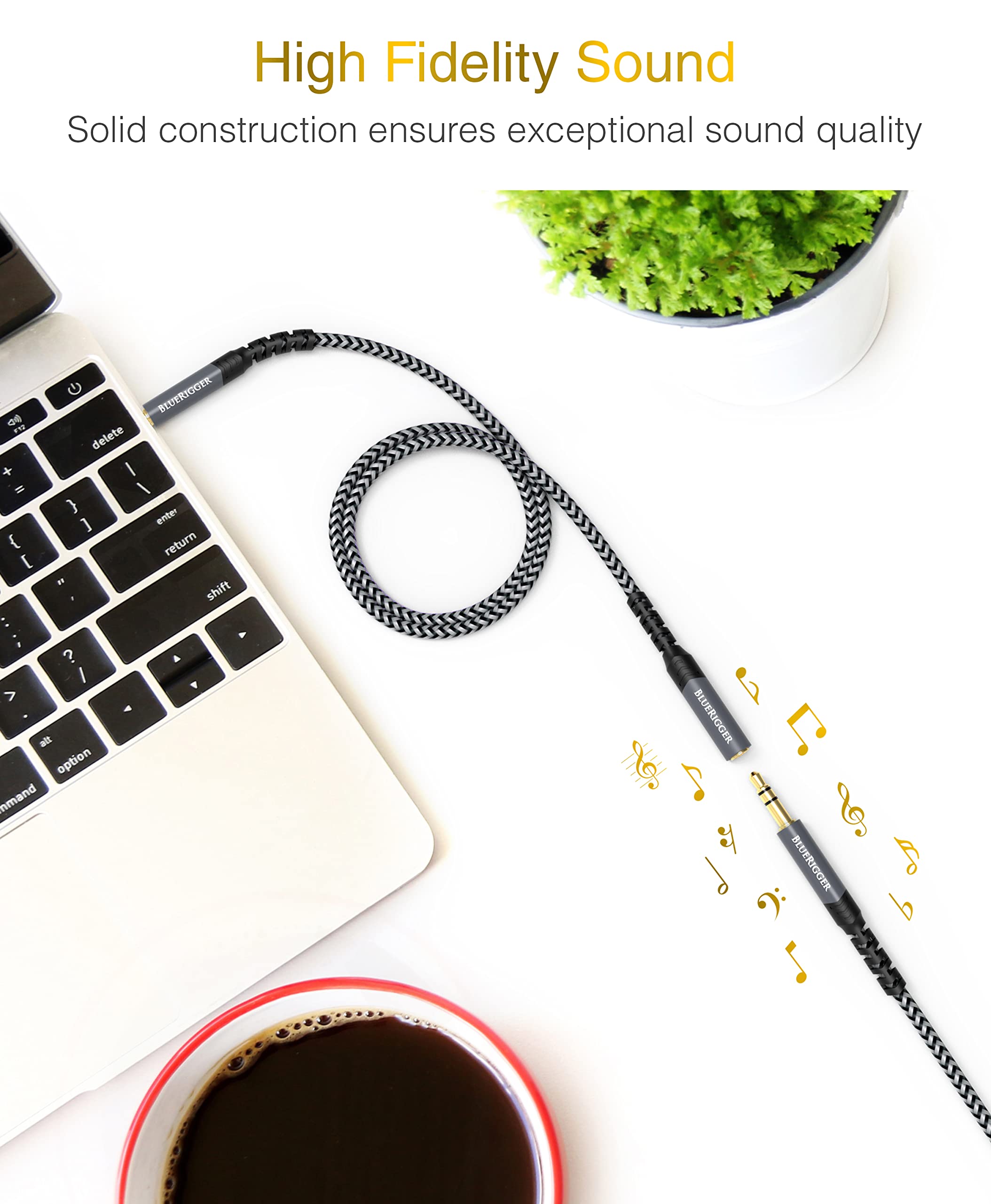 BlueRigger Headphone Extension Cable   – Aux Cord for iPod, Lapto by BlueRigger - Angle View 2