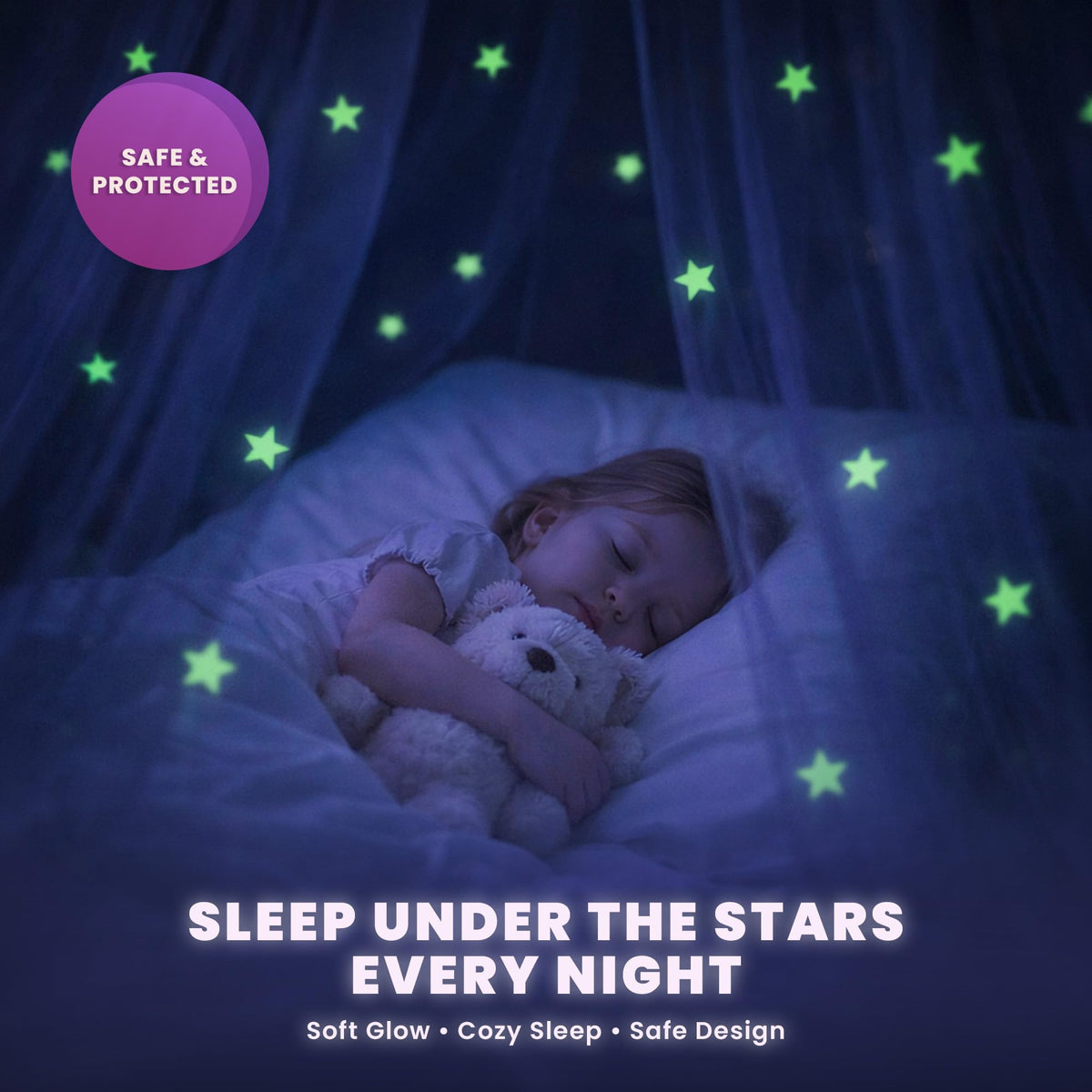Pink Bed Canopy for Girls with Glowing Stars - Bollepo Official Imagery - 6